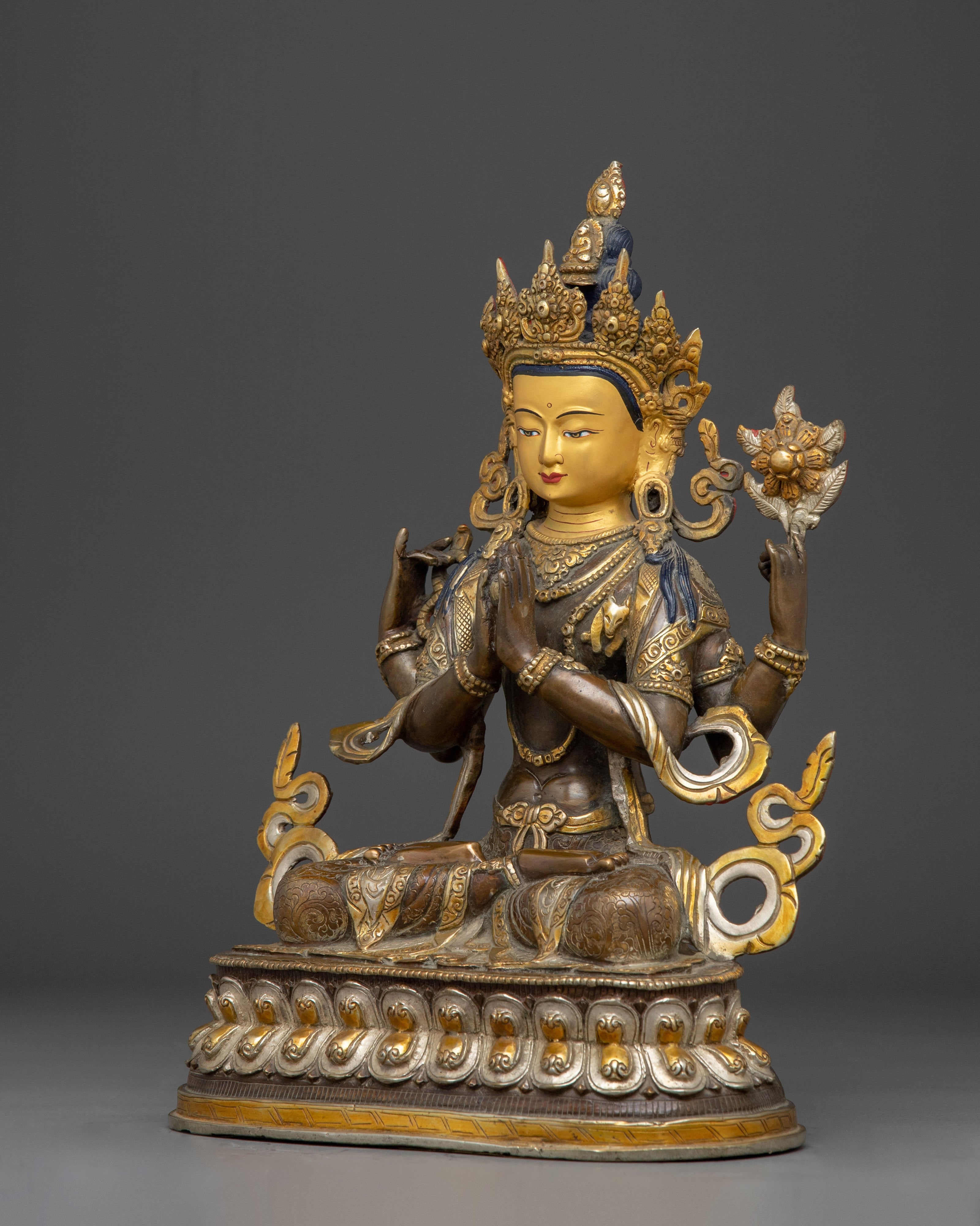 Copper Chenrezig Bodhisattva statue | Embodying Compassion and Wisdom