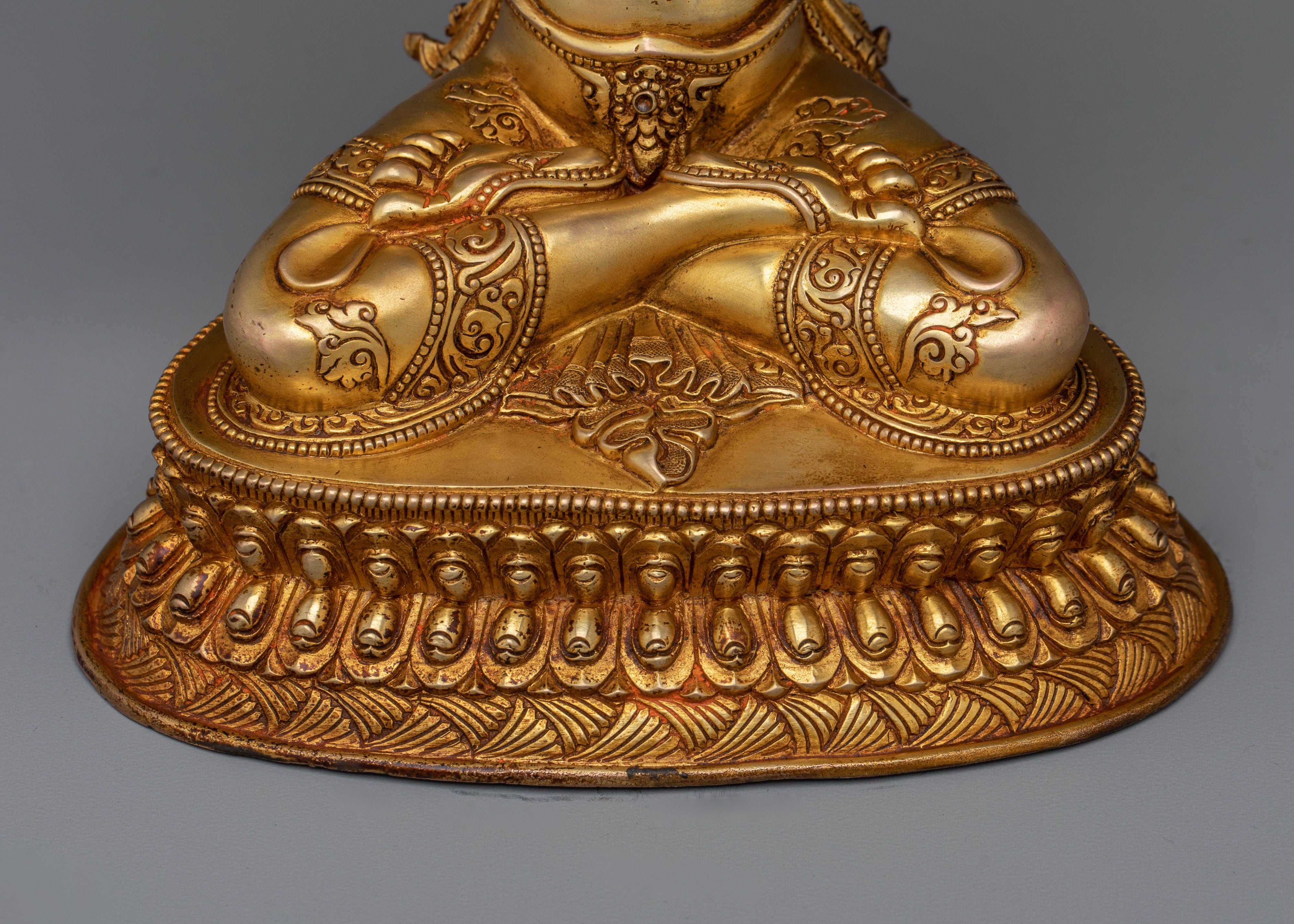24K gold-gilded Manjushri Sculpture | Copper Deity for Wisdom & Enlightenment