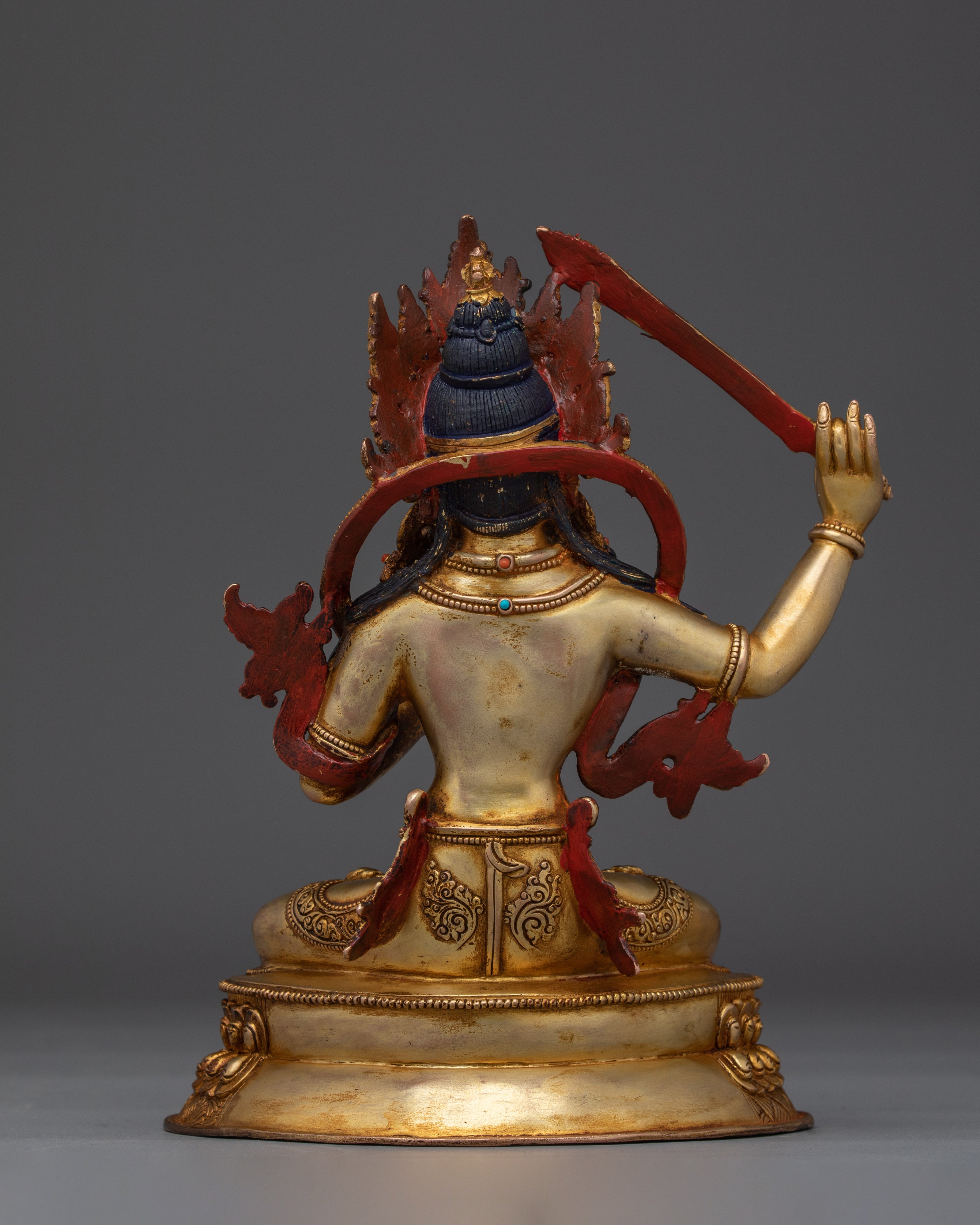 24K gold-gilded Manjushri Sculpture | Copper Deity for Wisdom & Enlightenment