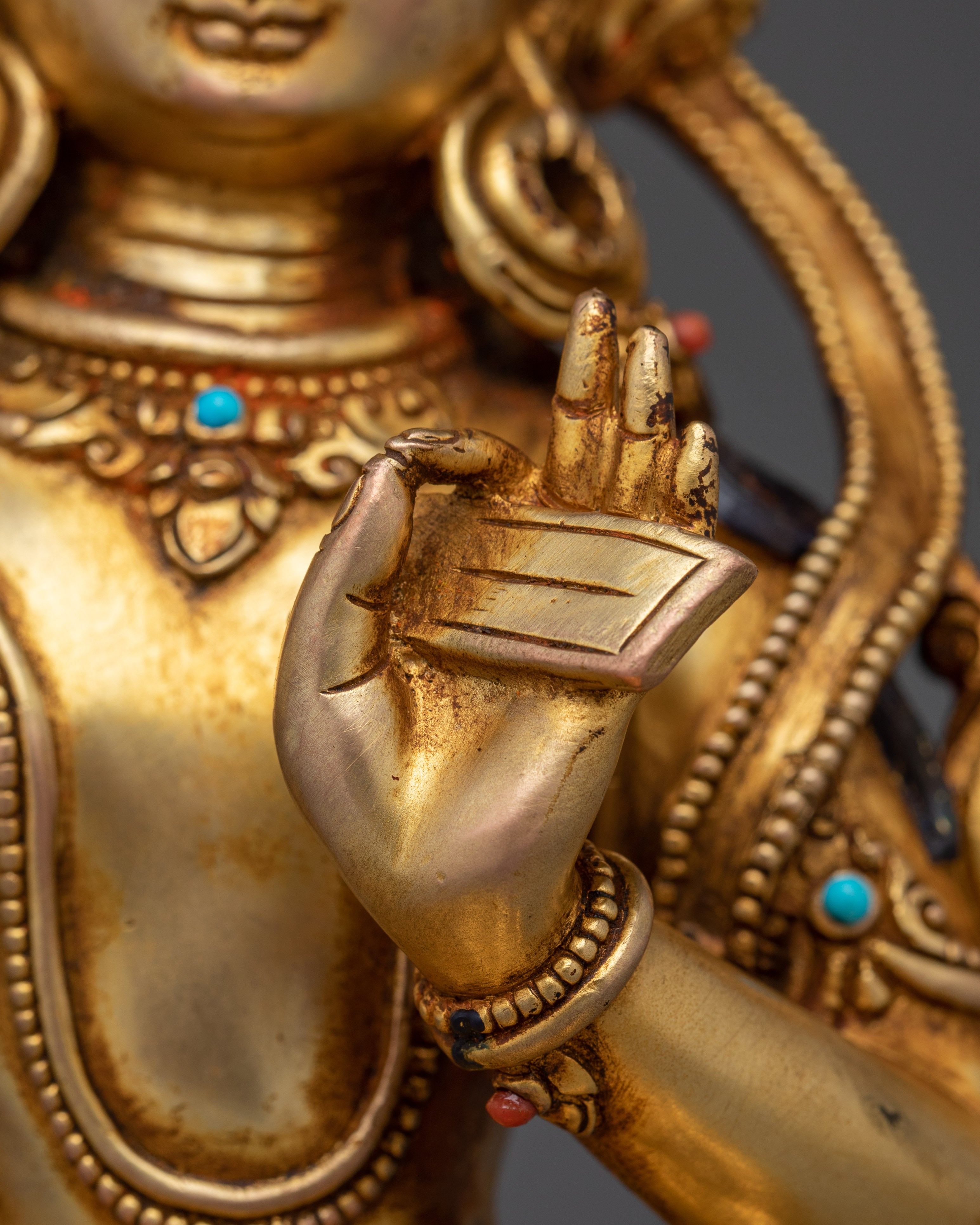 24K gold-gilded Manjushri Sculpture | Copper Deity for Wisdom & Enlightenment