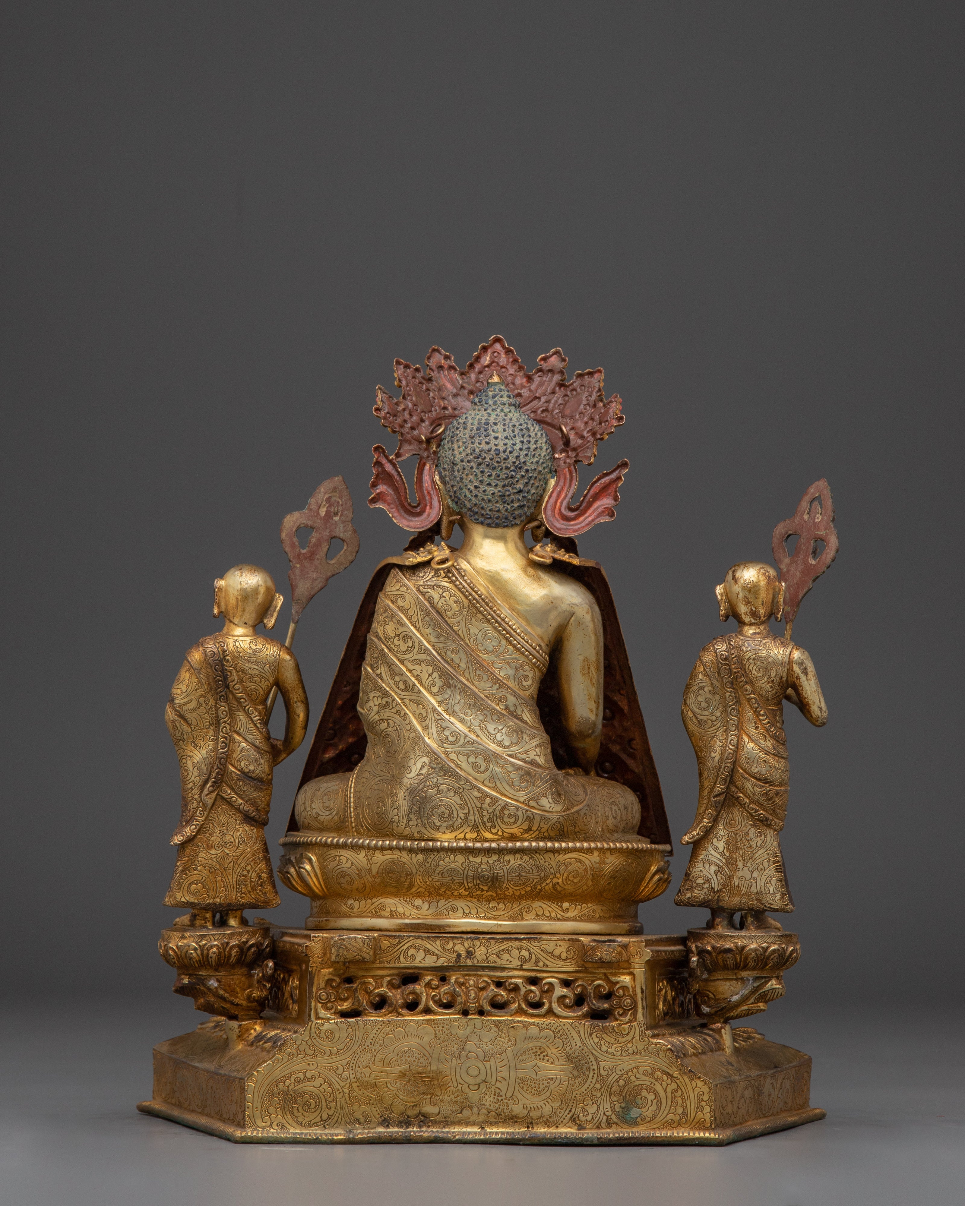 Majestic Shakyamuni buddha with Disciples and Throne for Spiritual Decor