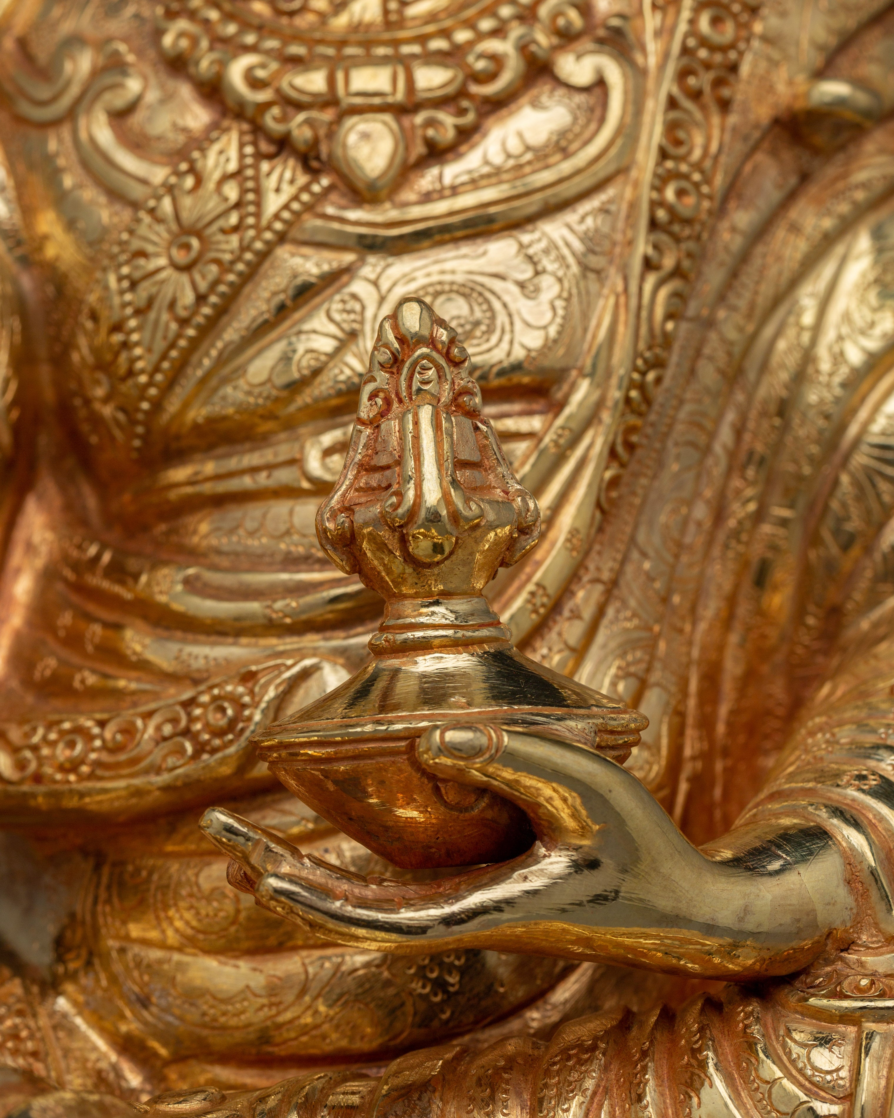 24K Gold-Gilded Golden Guru Rinpoche Statue | Sacred Copper Sculpture of Second Buddha