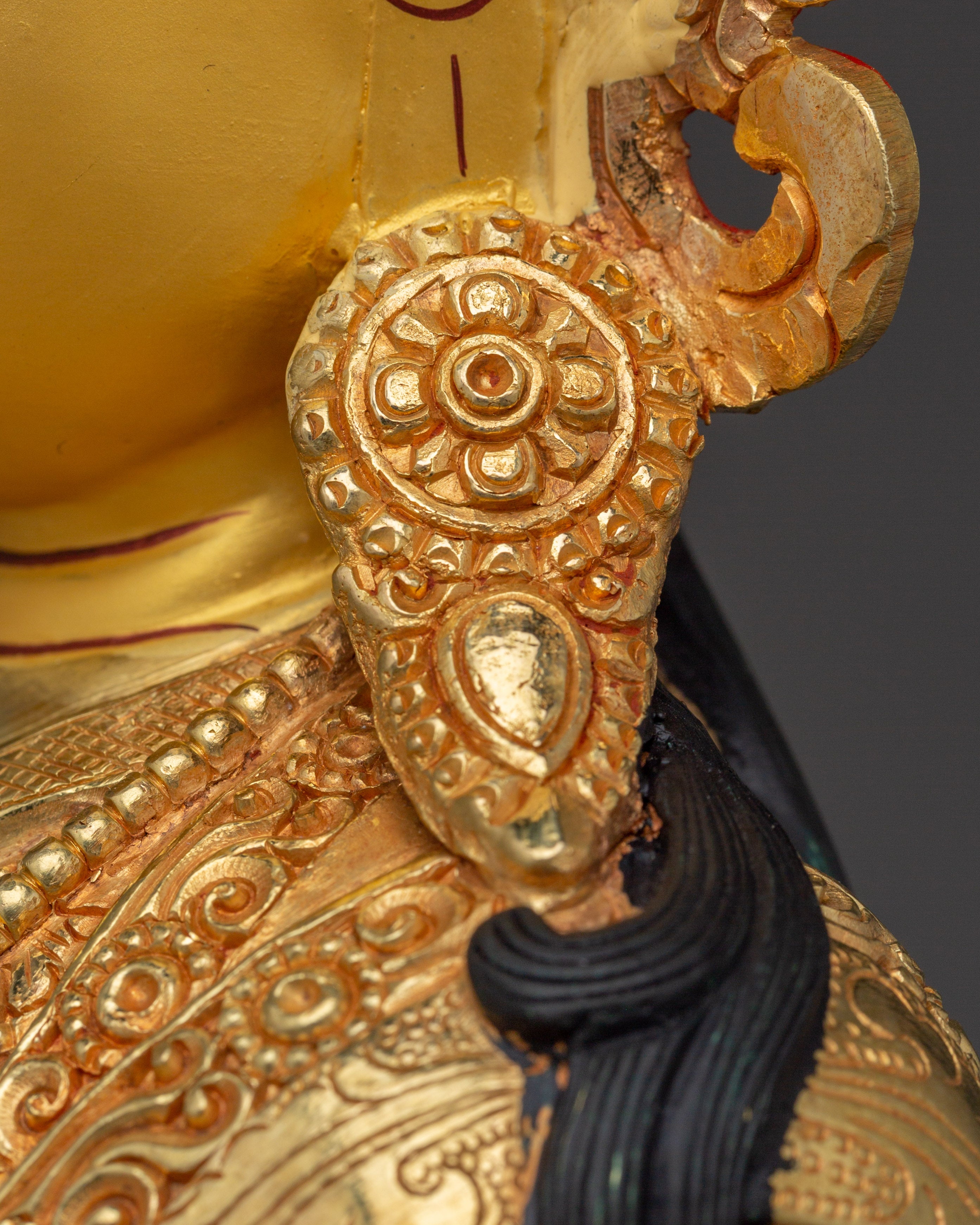 24K Gold-Gilded Golden Guru Rinpoche Statue | Sacred Copper Sculpture of Second Buddha