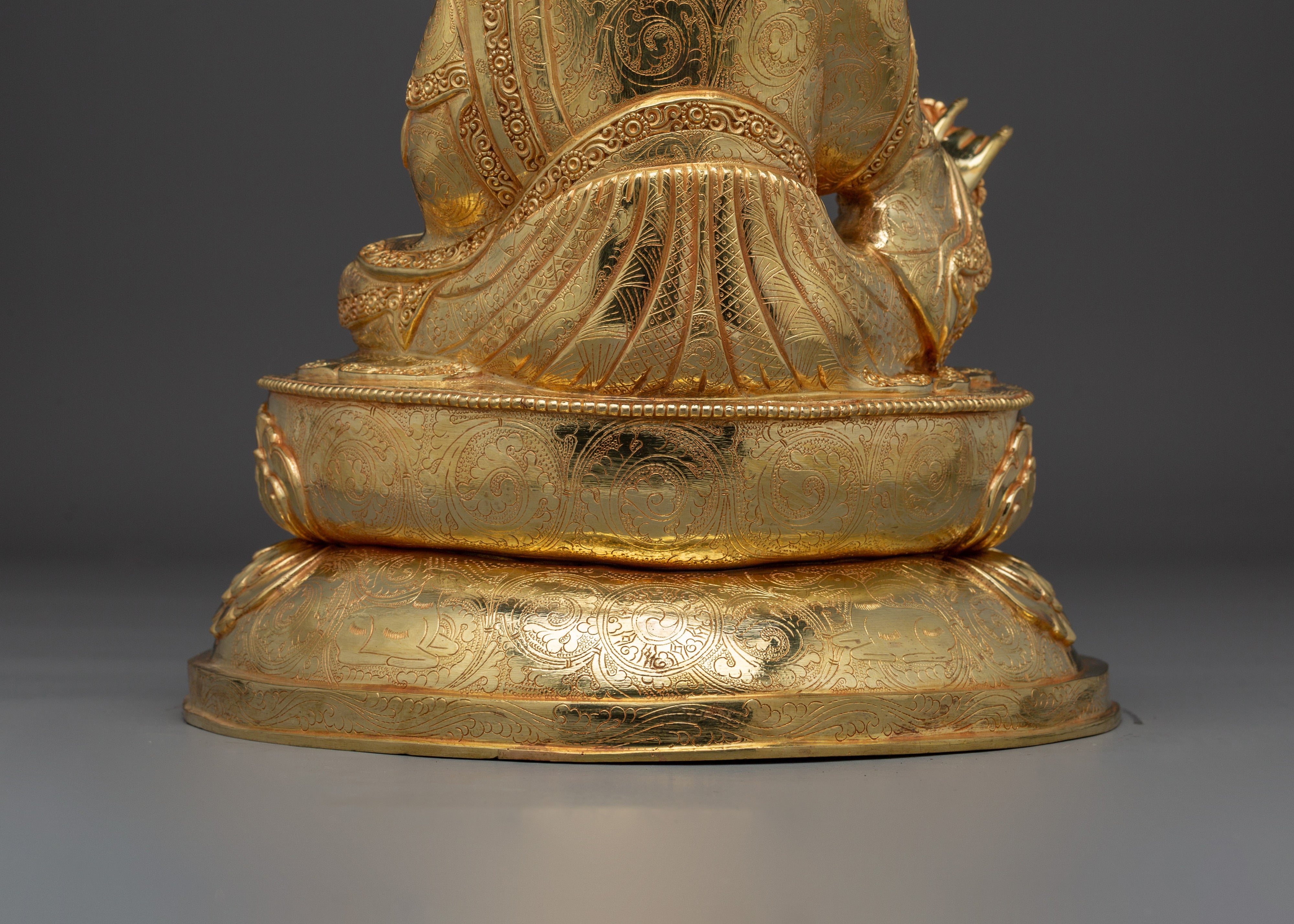 24K Gold-Gilded Golden Guru Rinpoche Statue | Sacred Copper Sculpture of Second Buddha