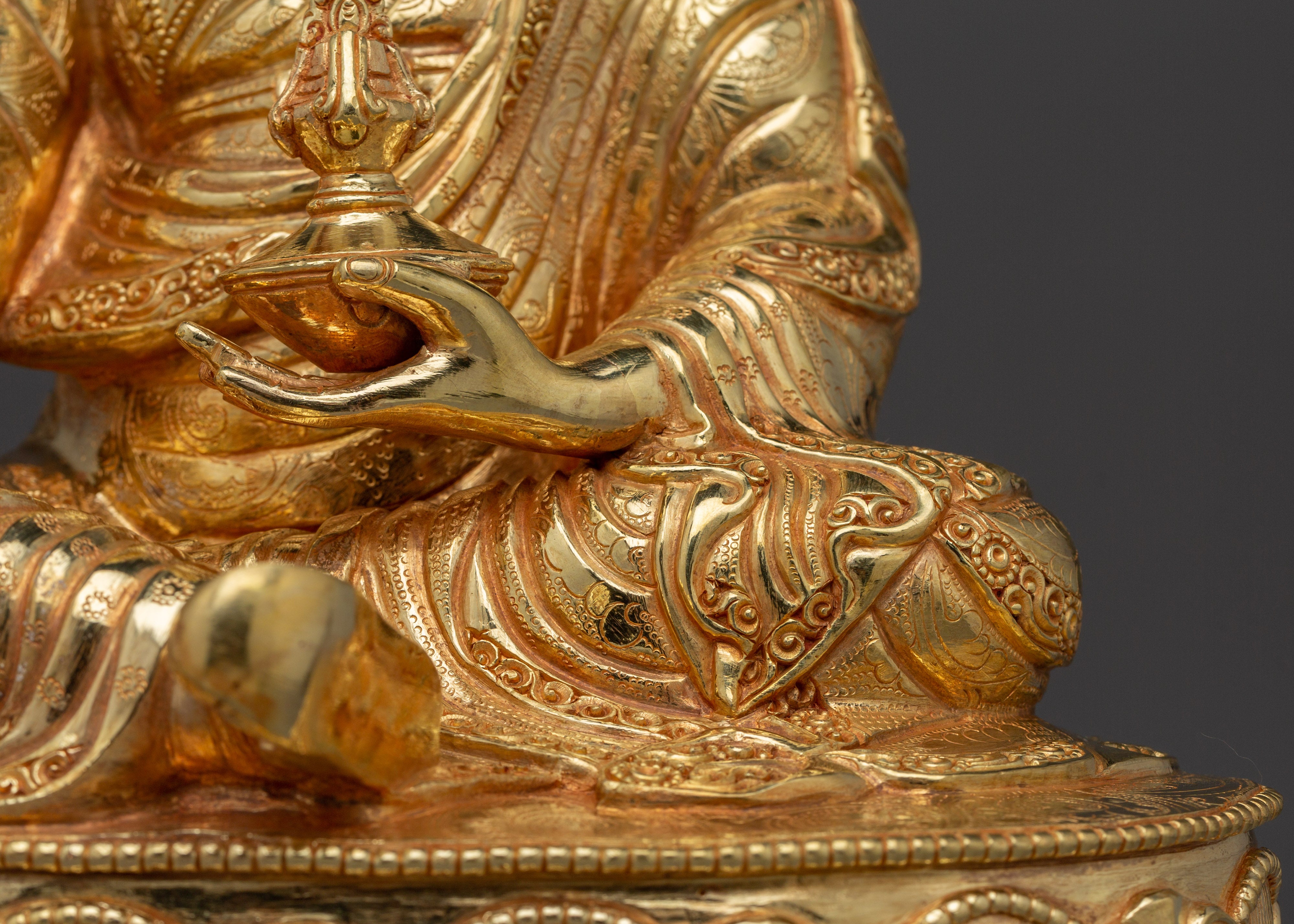24K Gold-Gilded Golden Guru Rinpoche Statue | Sacred Copper Sculpture of Second Buddha