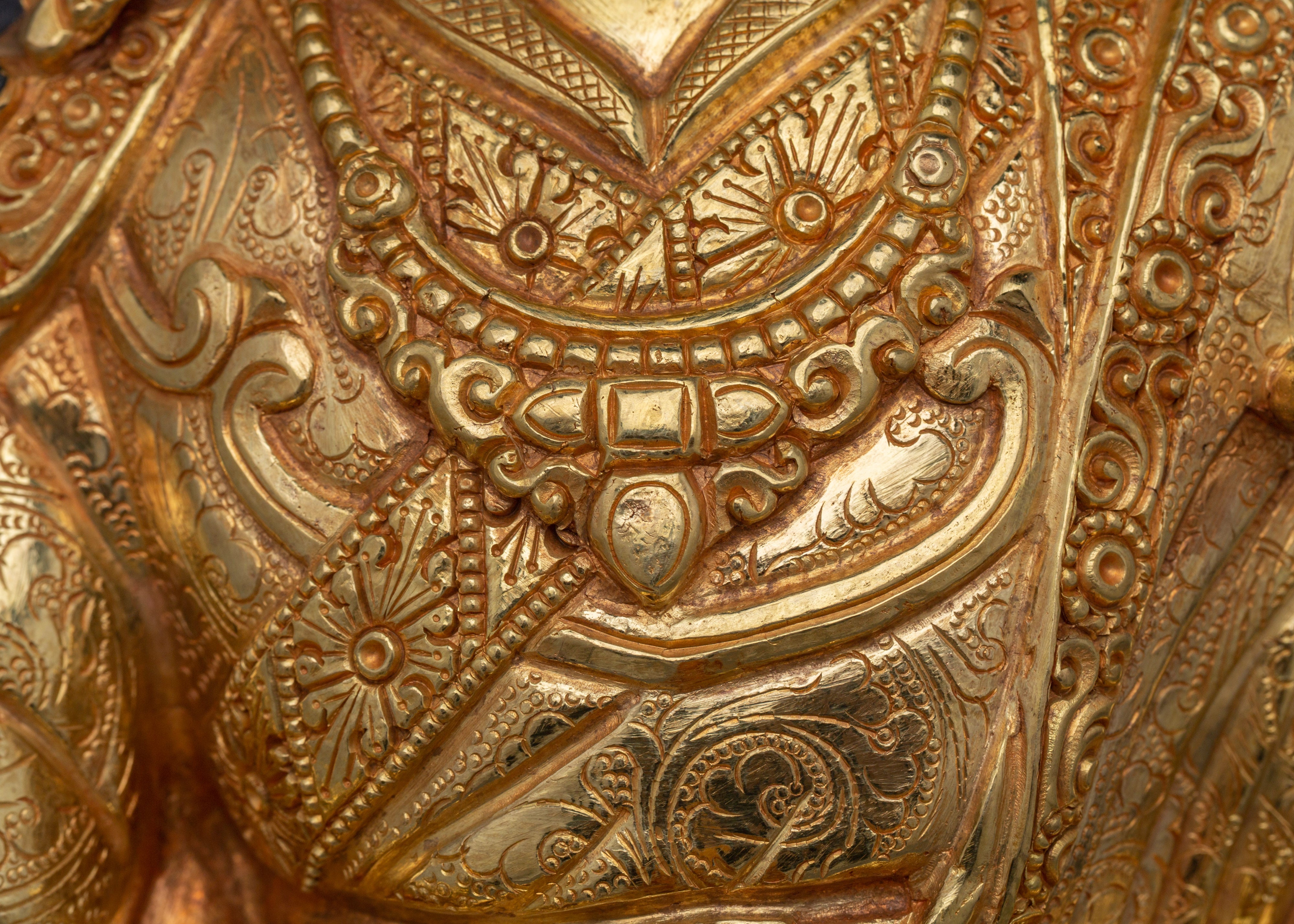 24K Gold-Gilded Golden Guru Rinpoche Statue | Sacred Copper Sculpture of Second Buddha