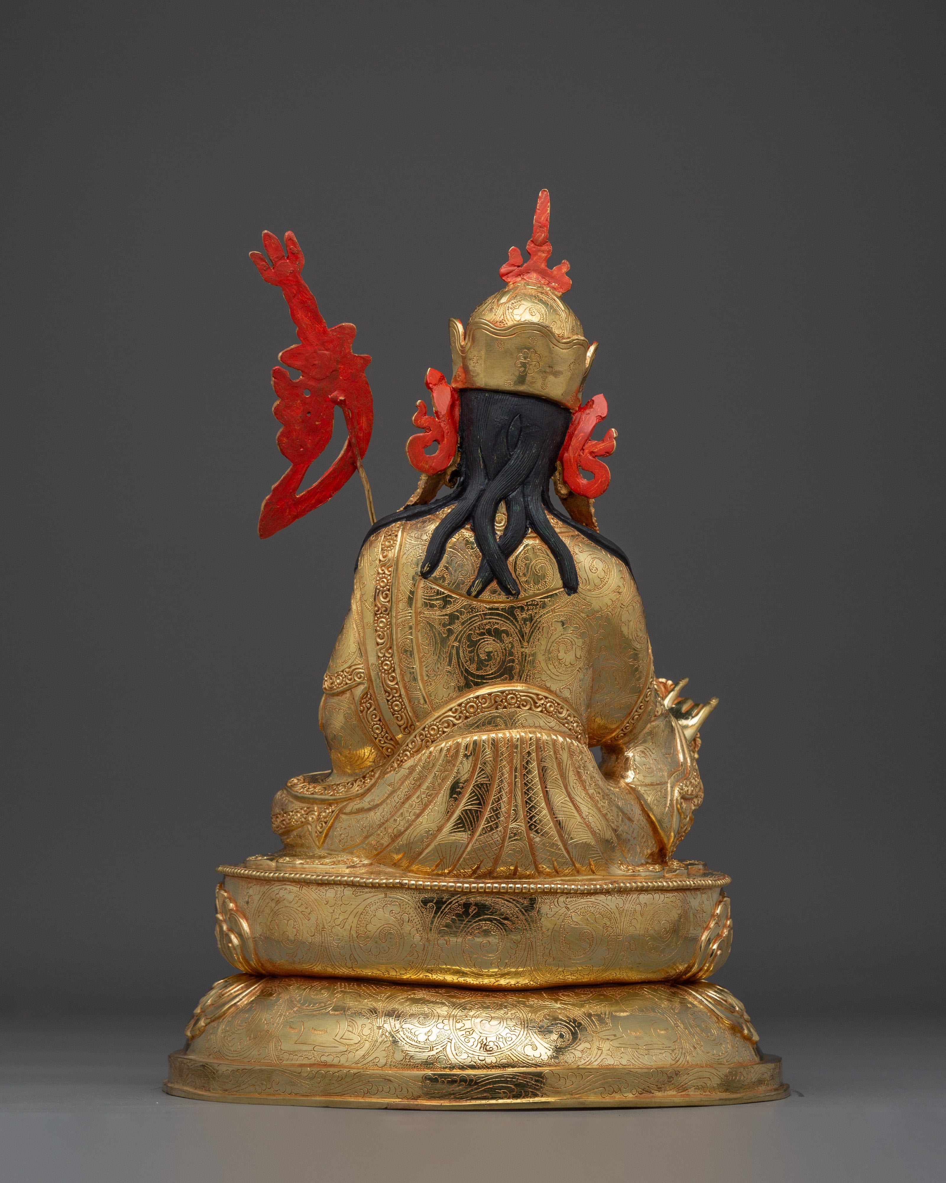 24K Gold-Gilded Golden Guru Rinpoche Statue | Sacred Copper Sculpture of Second Buddha