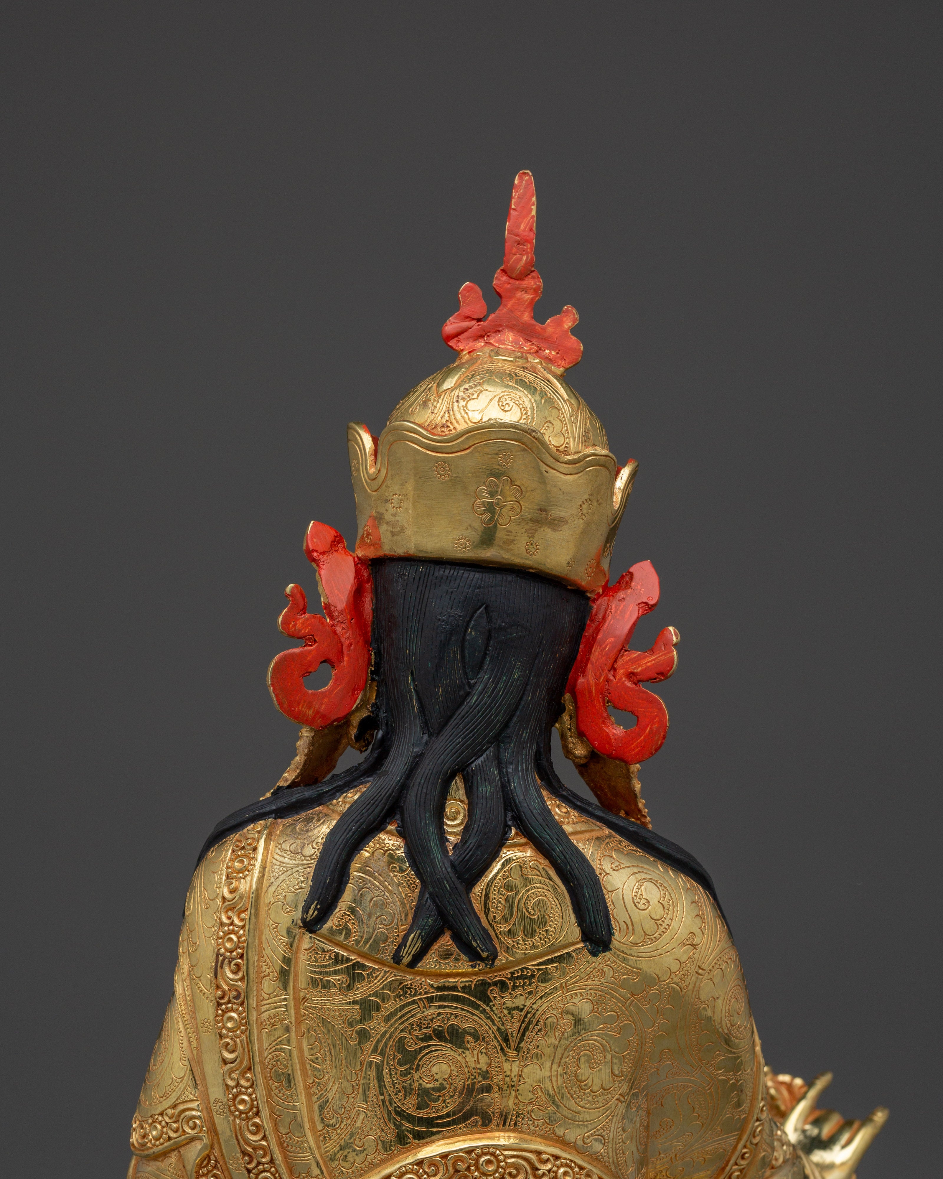 24K Gold-Gilded Golden Guru Rinpoche Statue | Sacred Copper Sculpture of Second Buddha