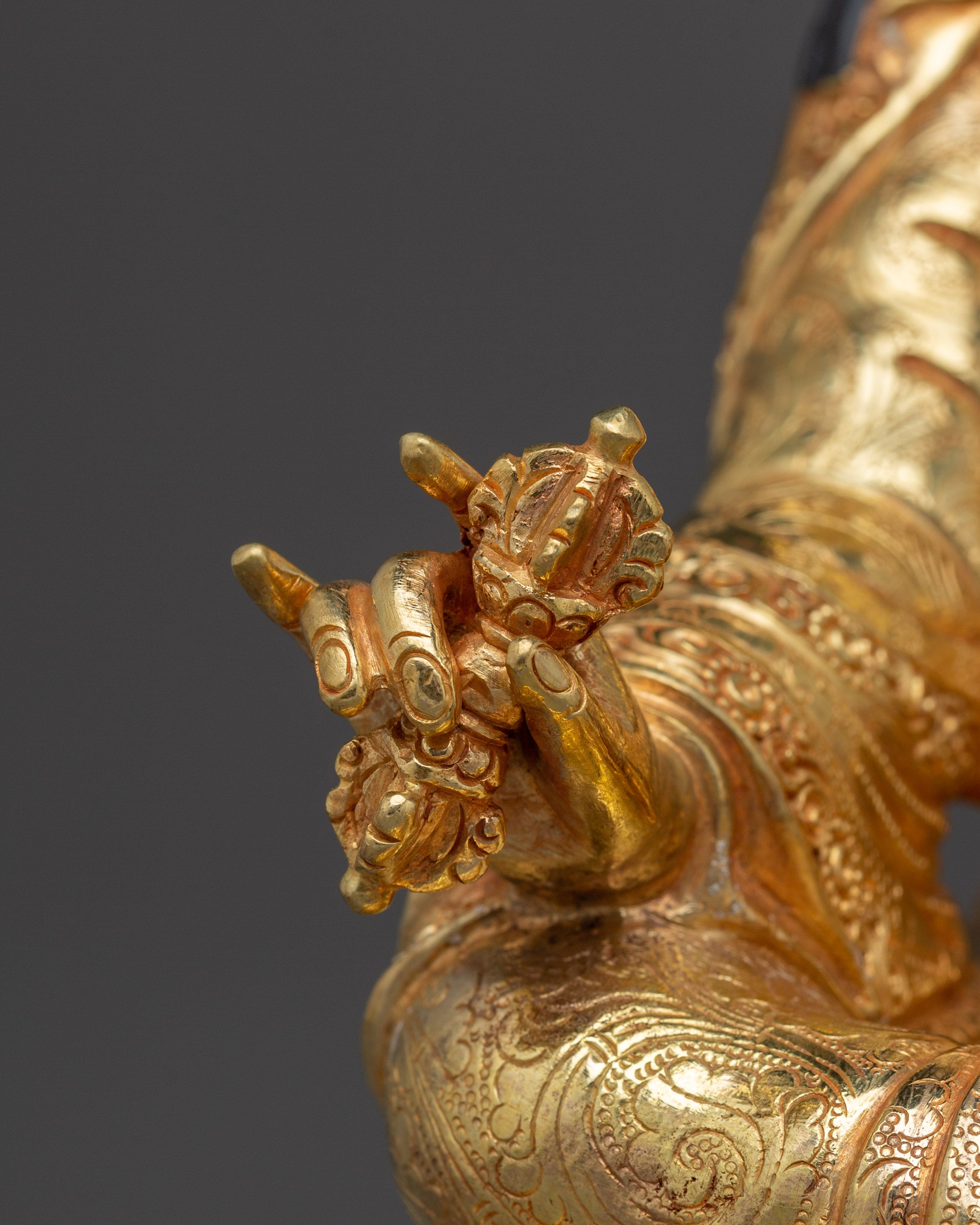 24K Gold-Gilded Golden Guru Rinpoche Statue | Sacred Copper Sculpture of Second Buddha