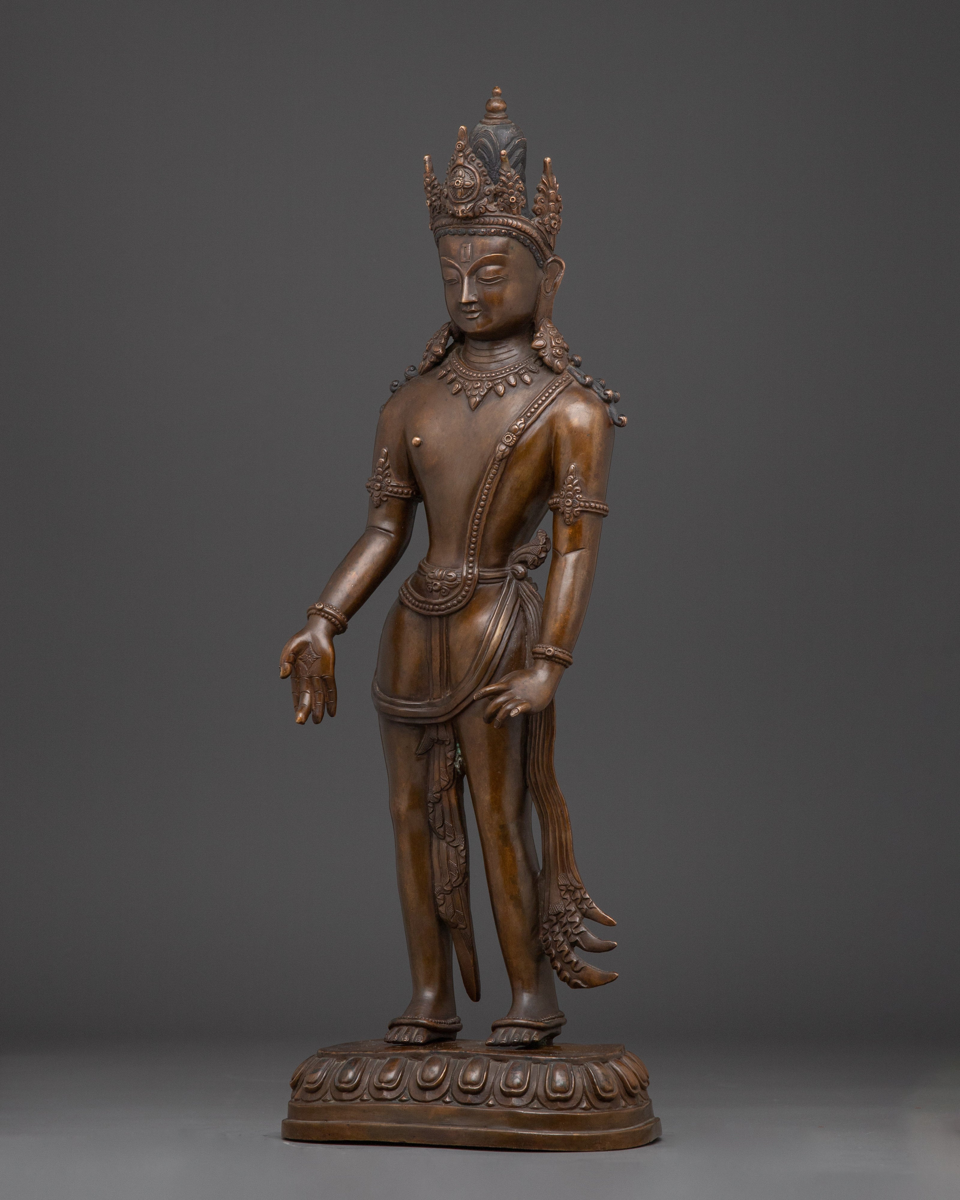 Oxidized Standing Avalokiteshvara Statue | Bodhisattva of Compassion