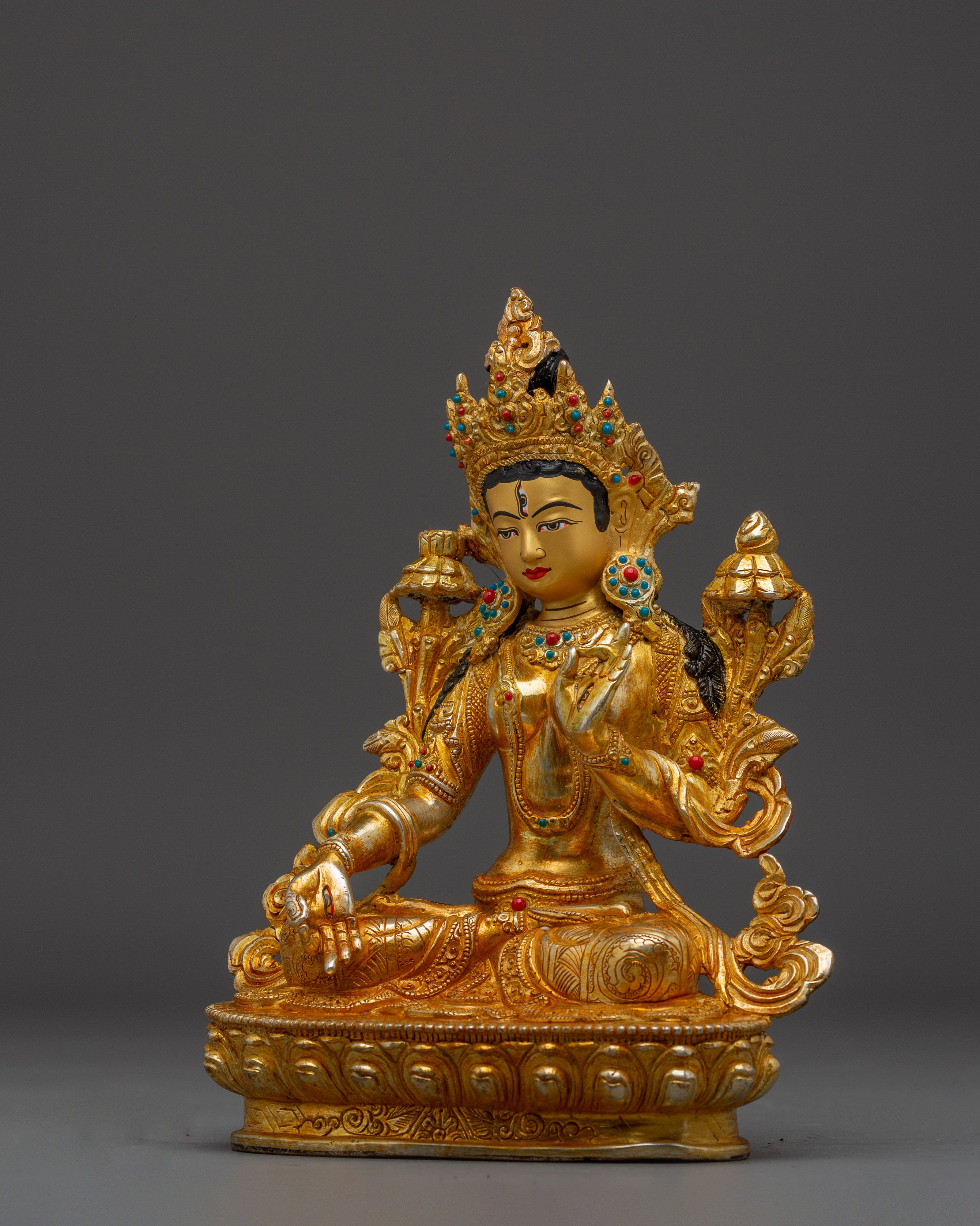 Handcrafted White Tara Copper Artwork | Buddhist Figurine for Spiritual Practice