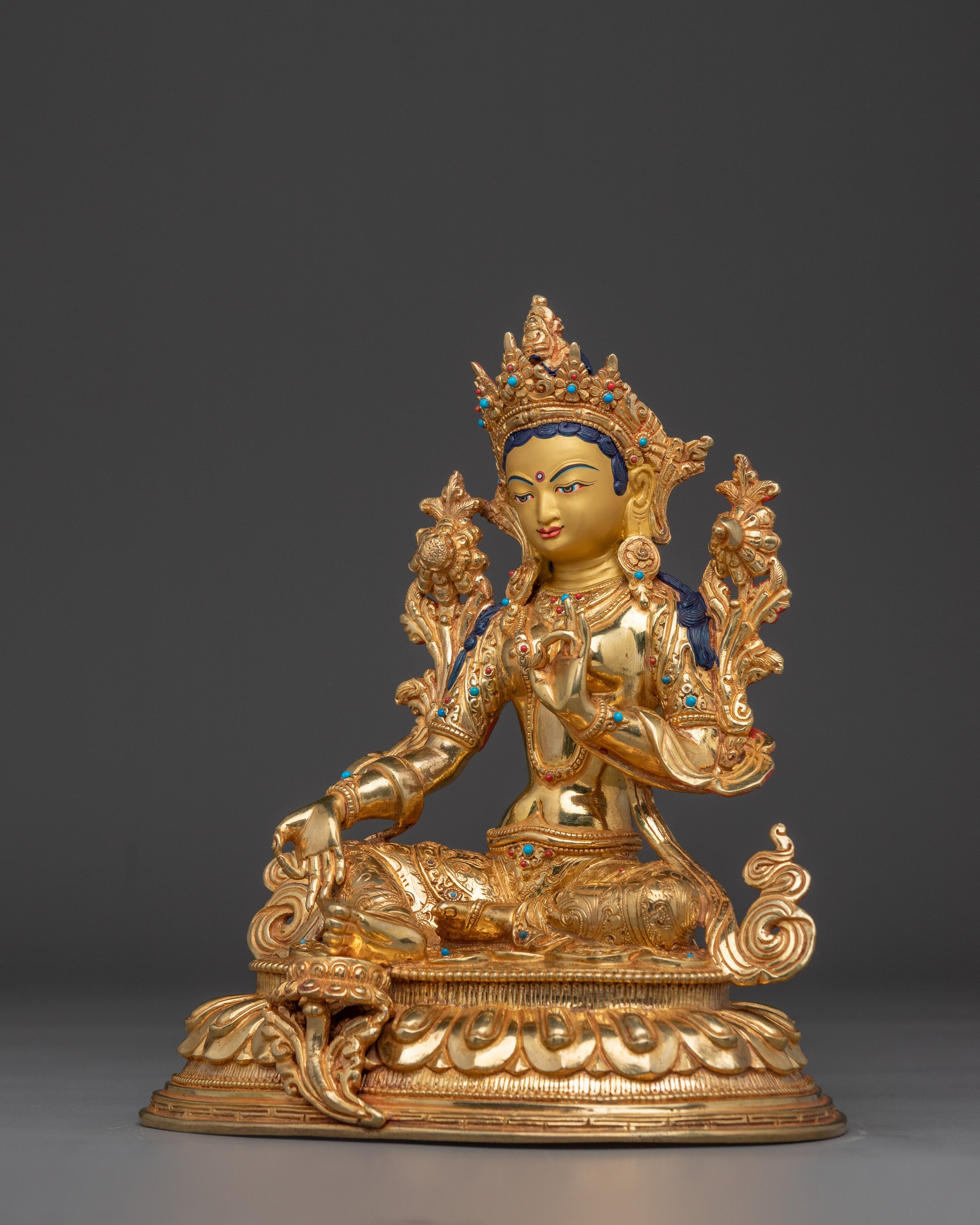 Serene Green Tara Handcrafted Figurine | Himalayan Buddhist Artwork