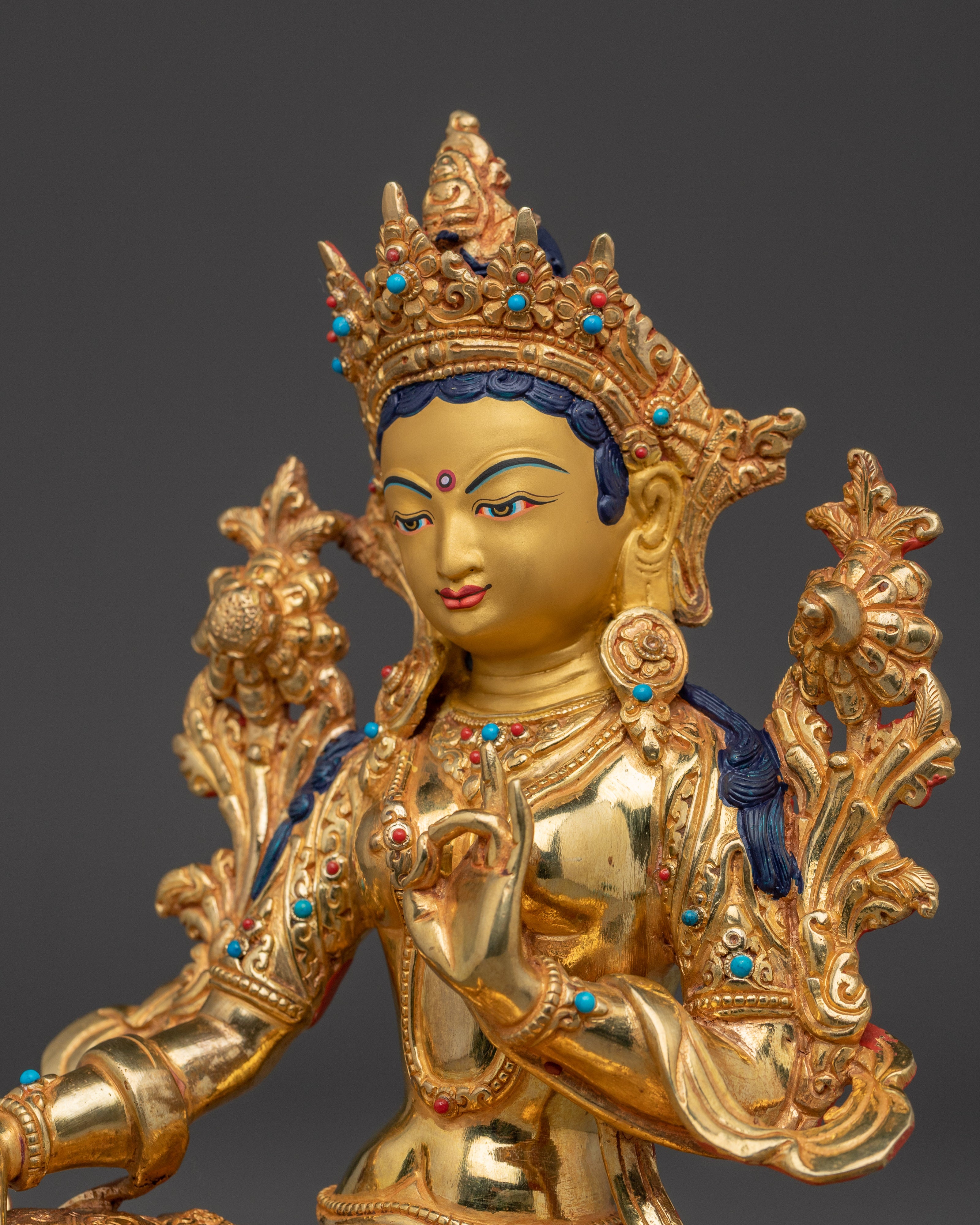 Serene Green Tara Handcrafted Figurine | Himalayan Buddhist Artwork
