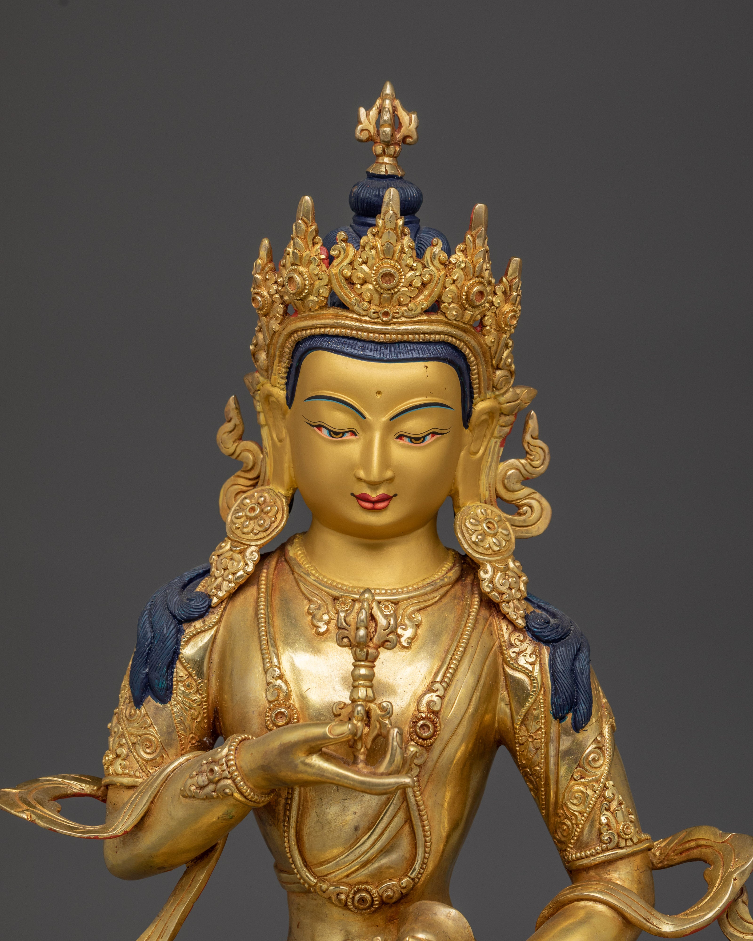 Handcrafted 24K Gold Gilded Vajrasattva Buddhist Sculpture For Meditation