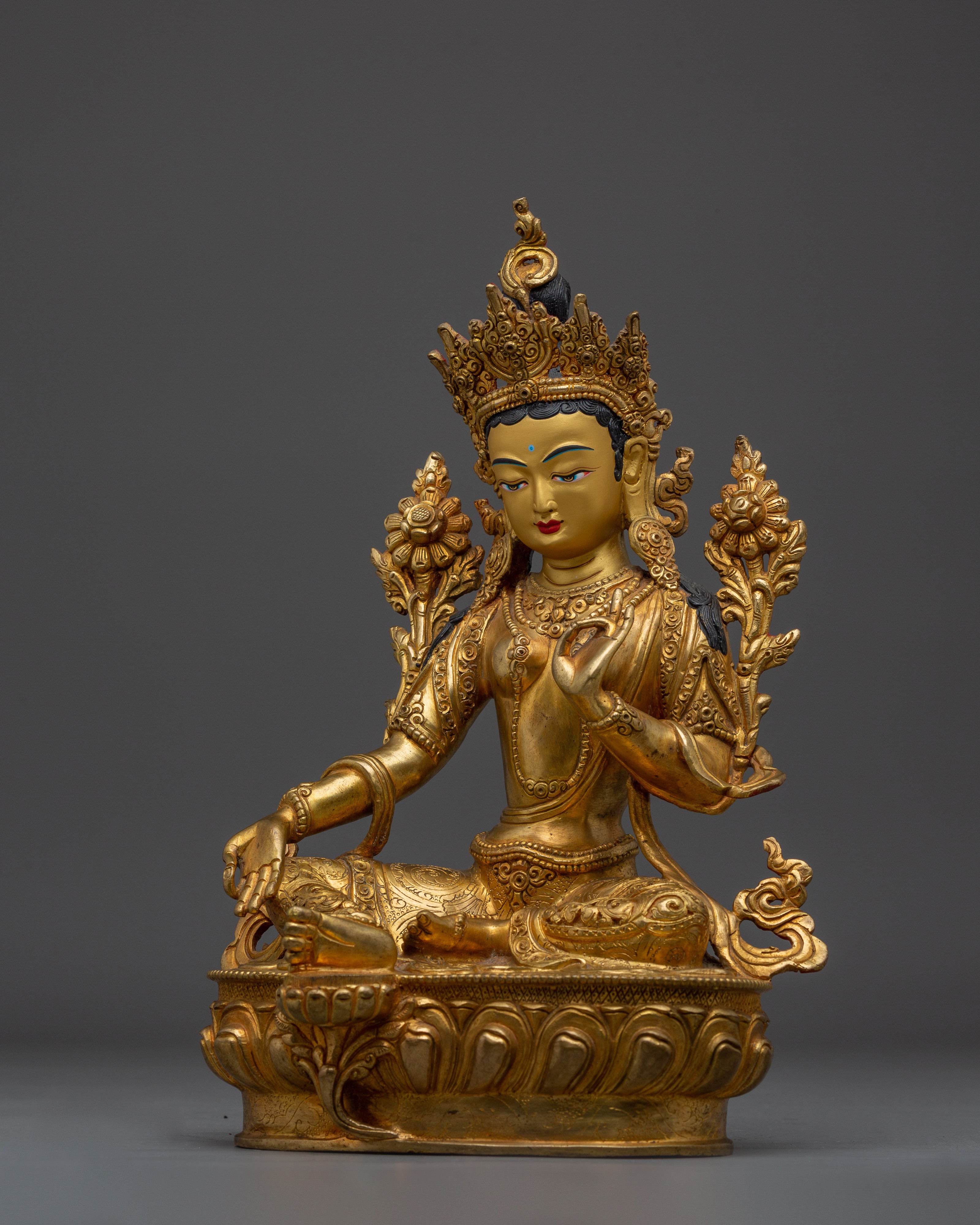 Exquisite Golden Green Tara Artwork | Embodiment of Compassion and Swift Protection