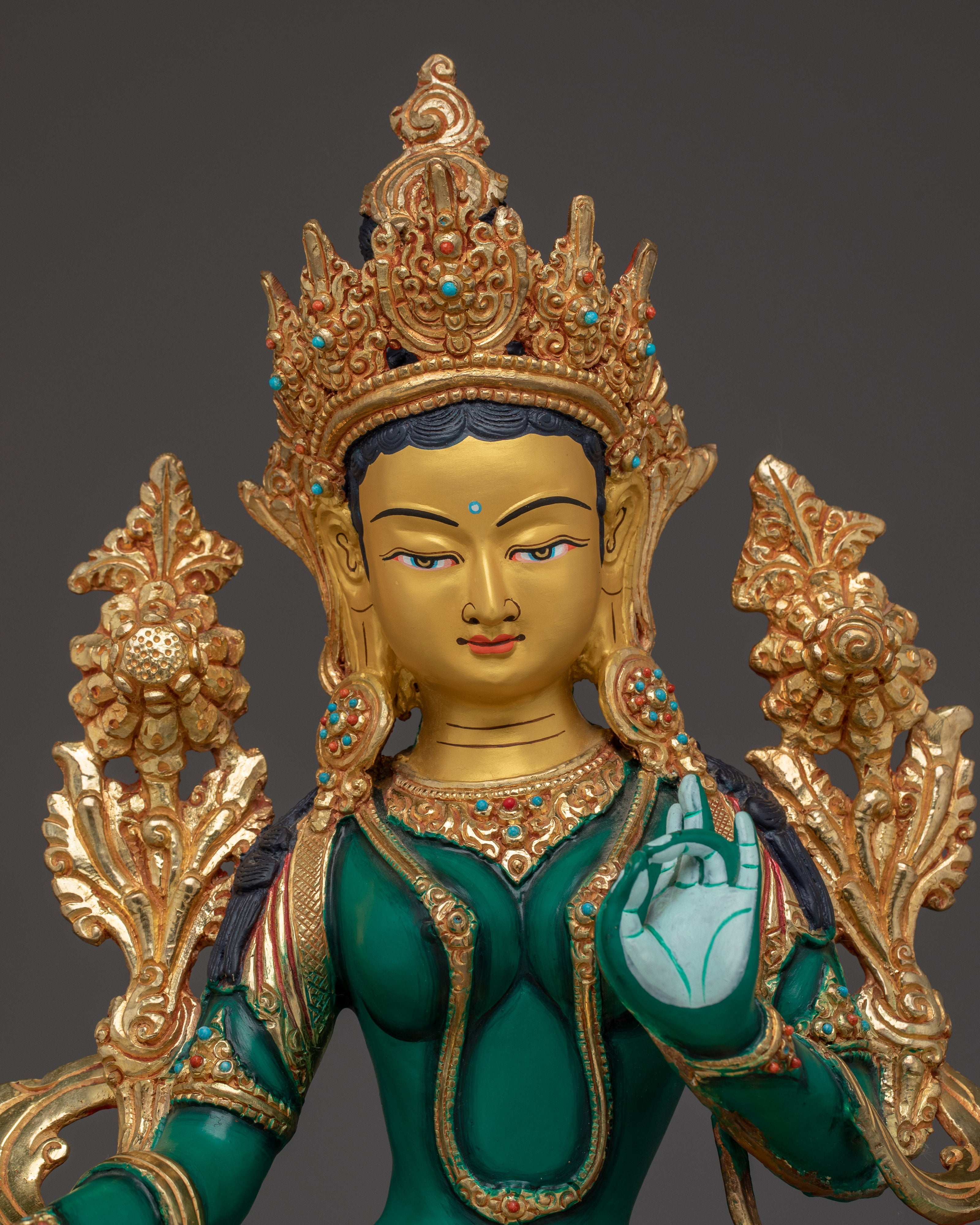 Green Tara Statue Handcrafted from Copper | Ideal for Altar, Healing Space