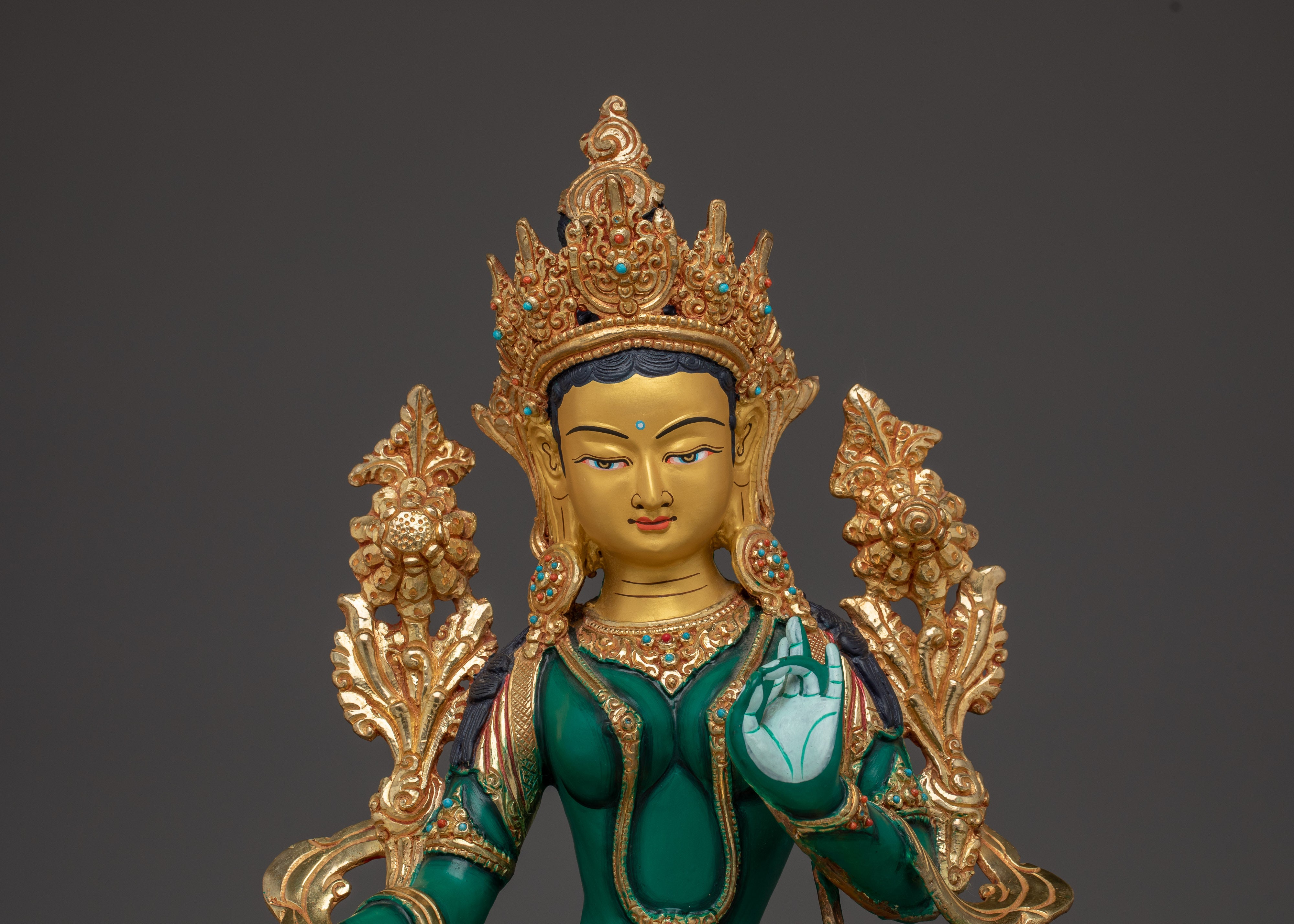 Green Tara Statue Handcrafted from Copper | Ideal for Altar, Healing Space