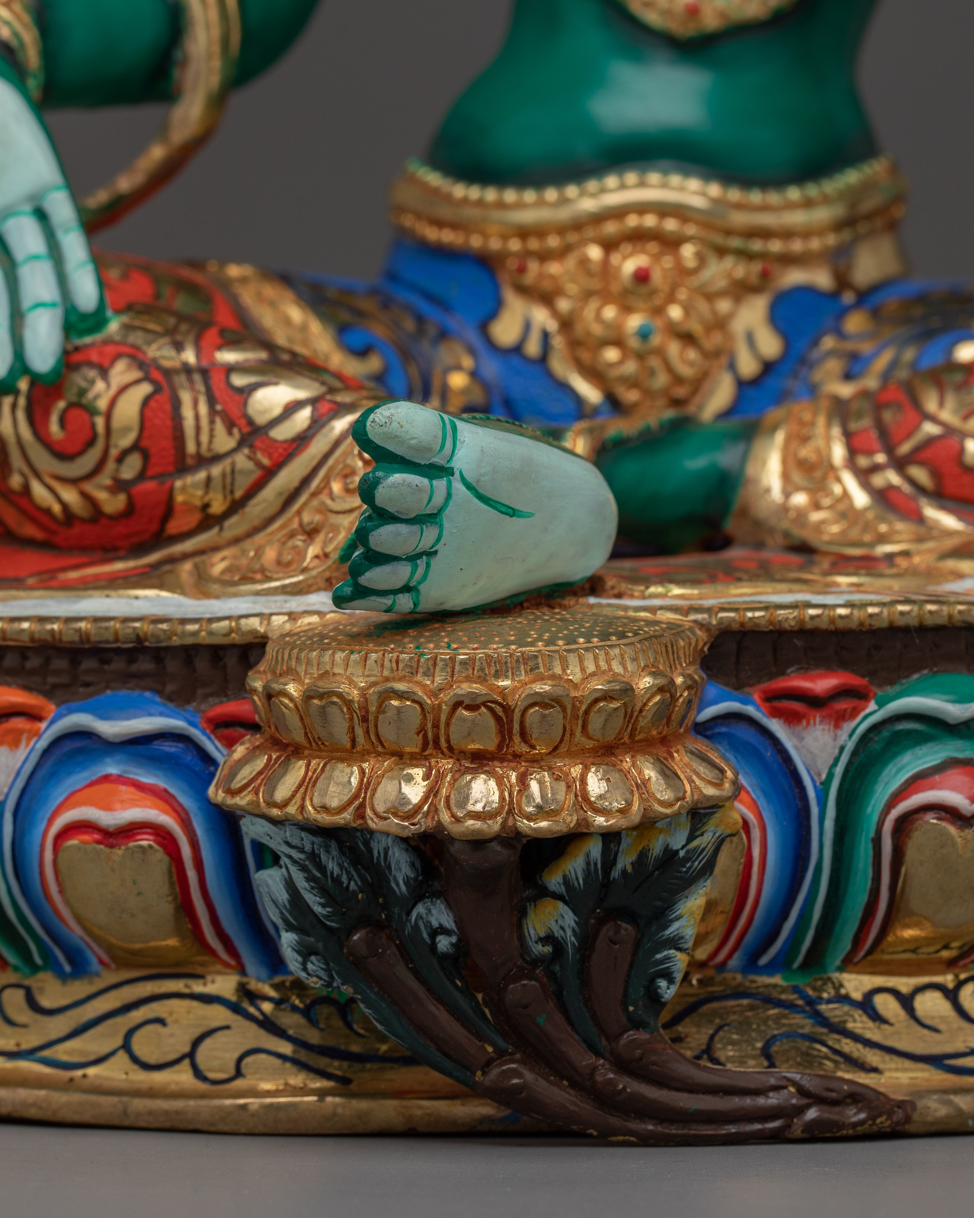 Green Tara Statue Handcrafted from Copper | Ideal for Altar, Healing Space