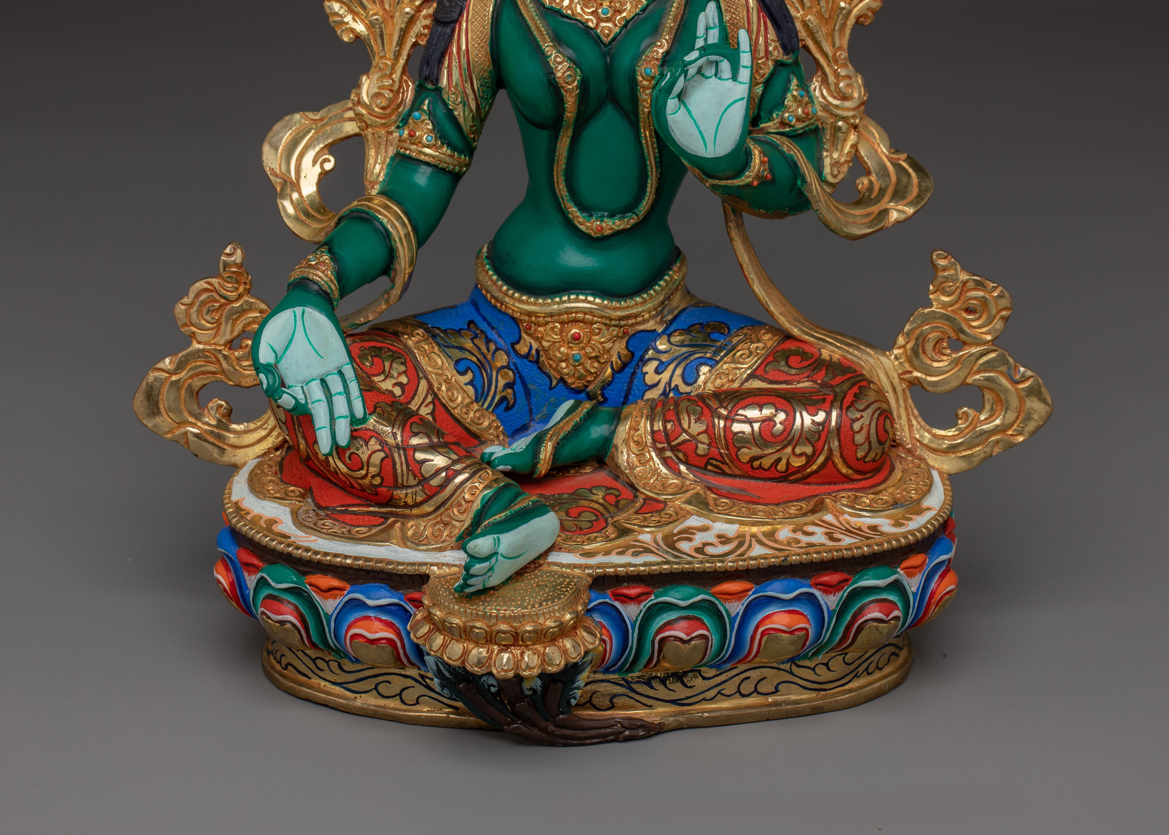 Green Tara Statue Handcrafted from Copper | Ideal for Altar, Healing Space