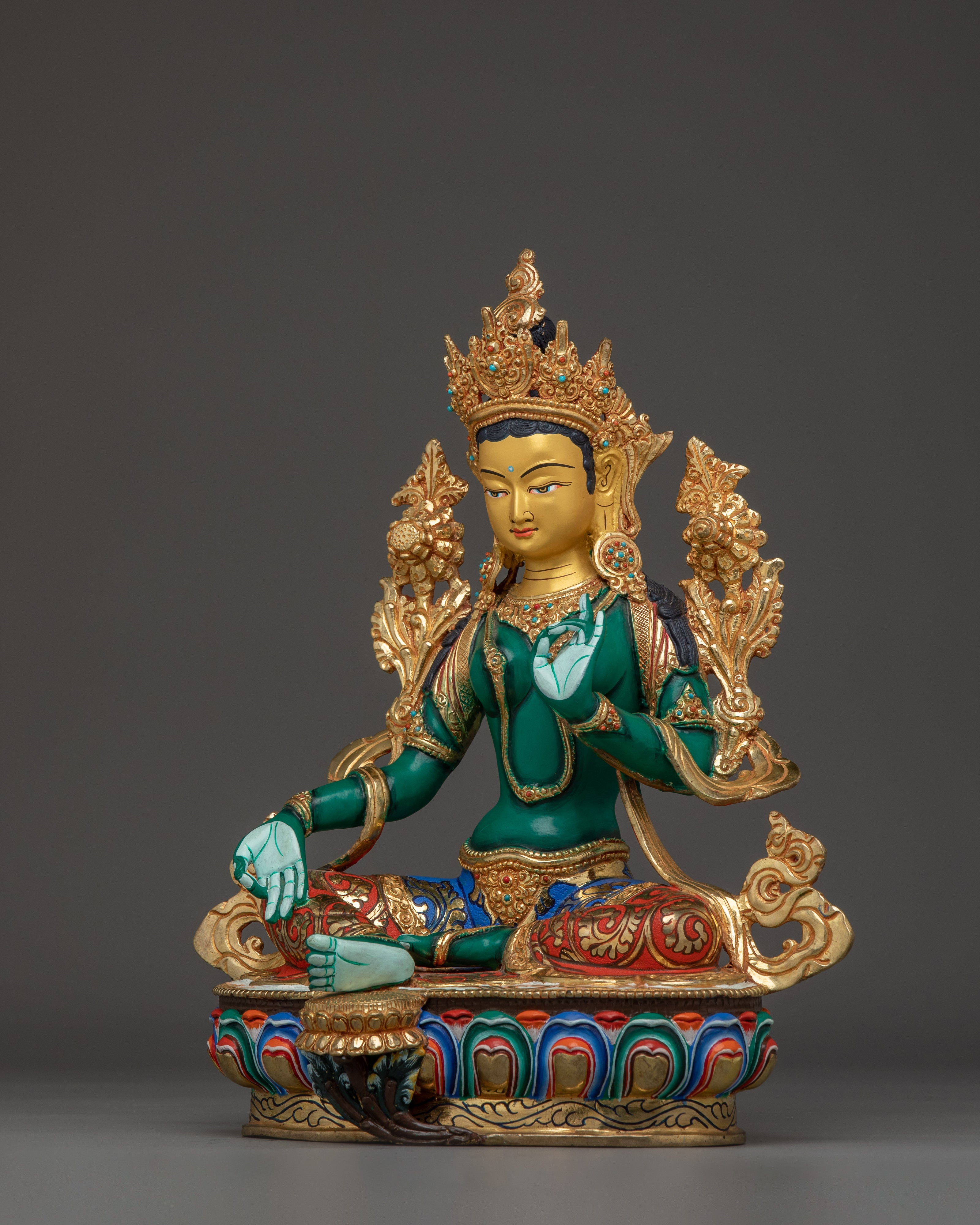 Green Tara Statue Handcrafted from Copper | Ideal for Altar, Healing Space