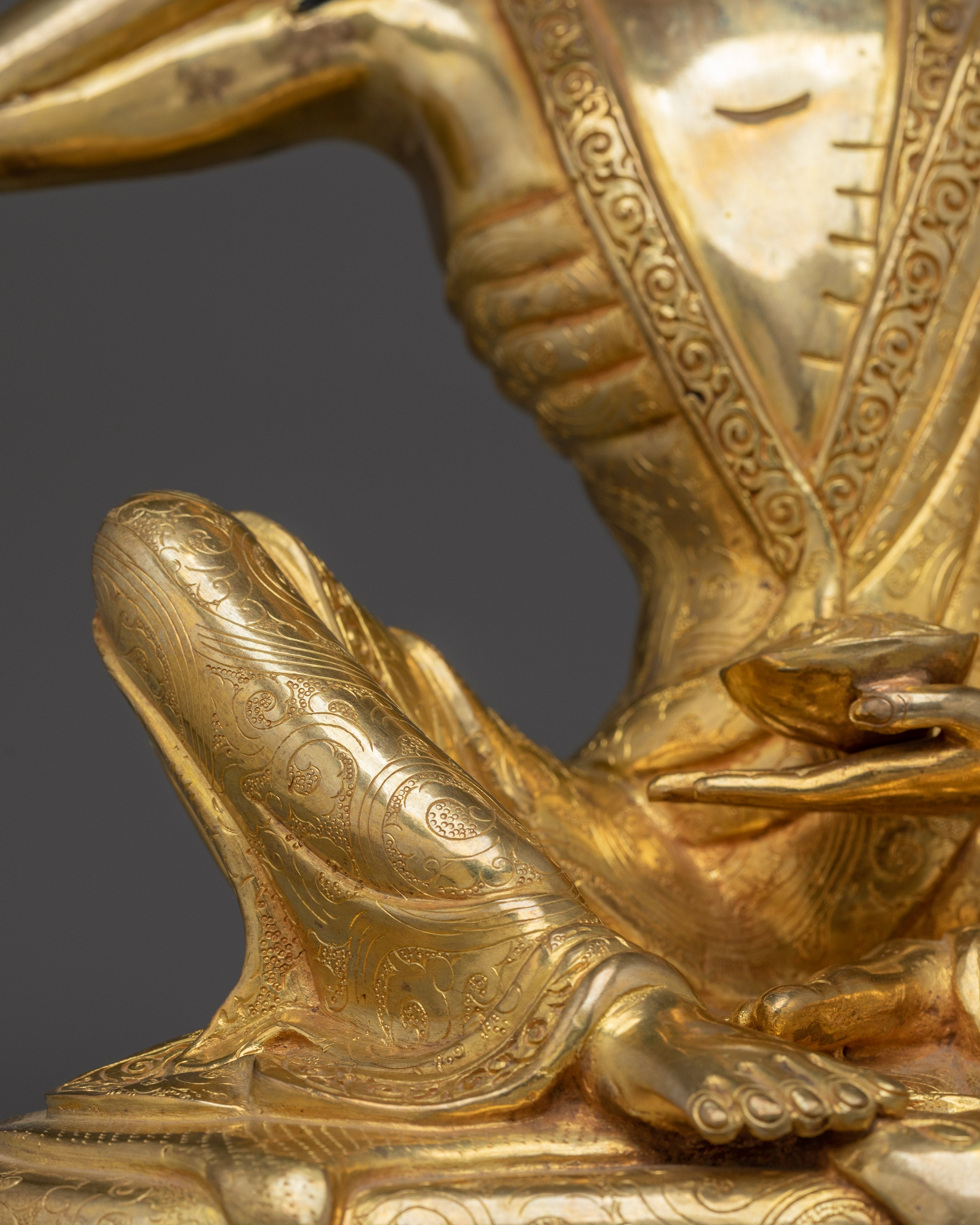 24K Gold Gilded Milarepa Statue | Copper Buddhist Master Figure