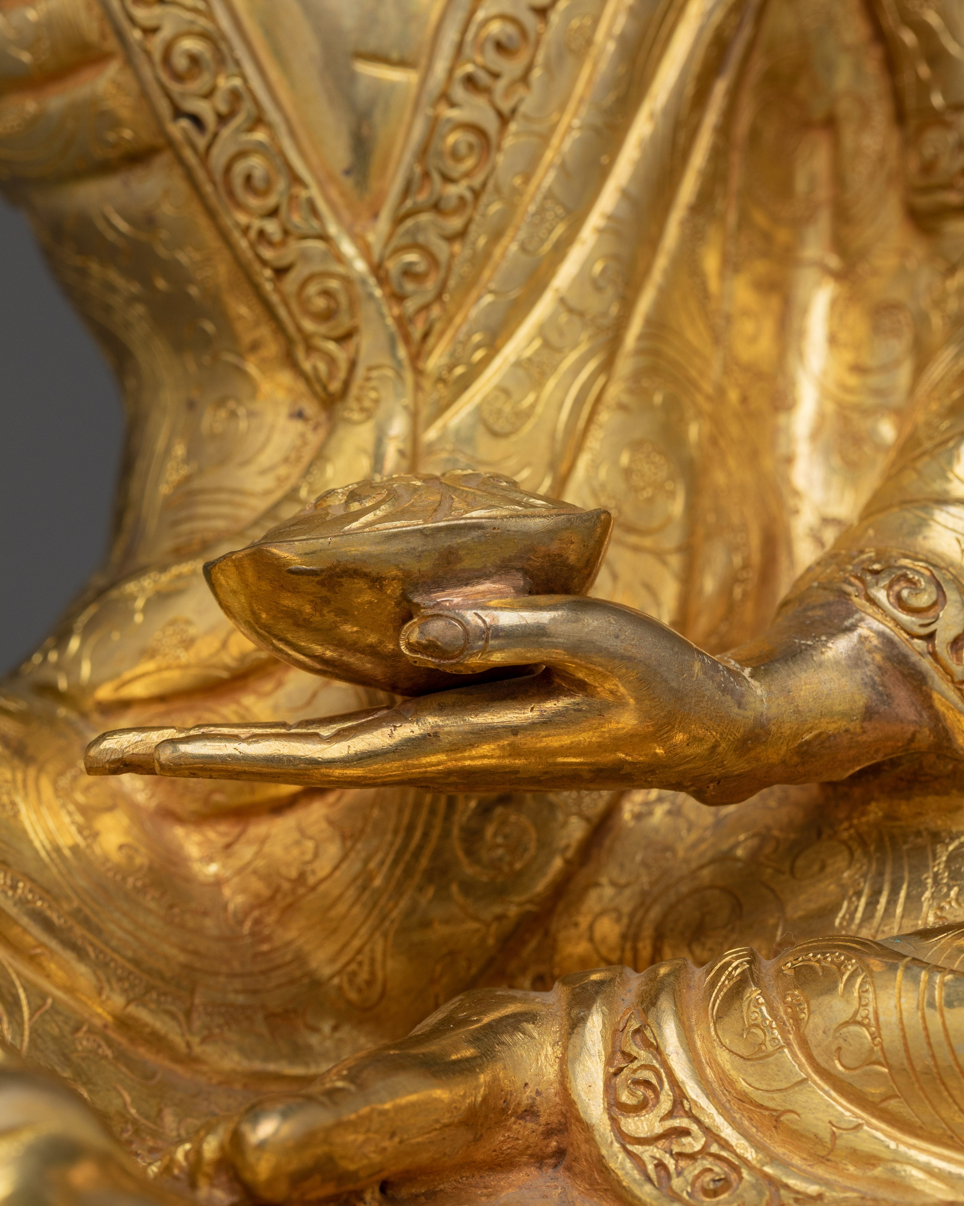 24K Gold Gilded Milarepa Statue | Copper Buddhist Master Figure