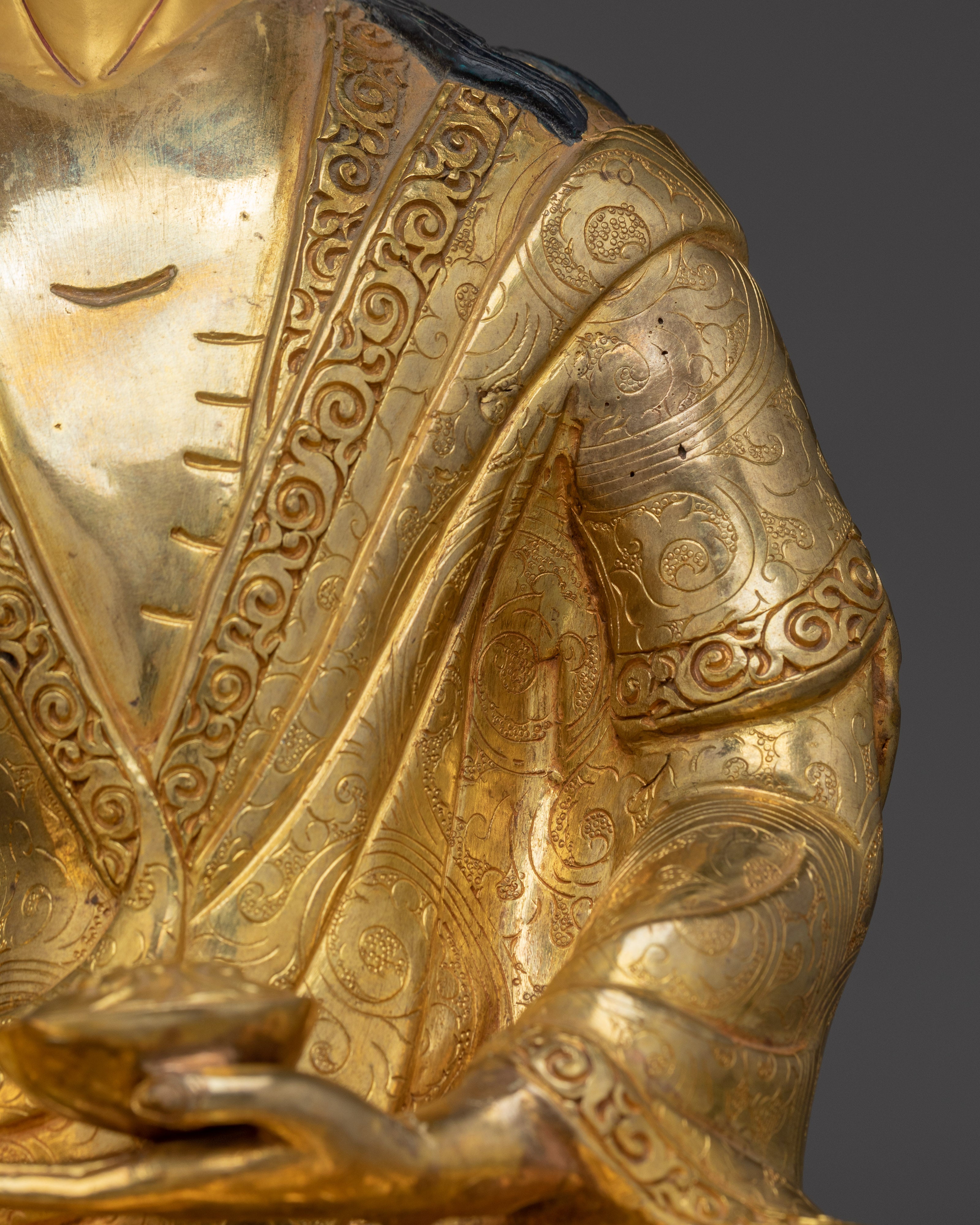 24K Gold Gilded Milarepa Statue | Copper Buddhist Master Figure