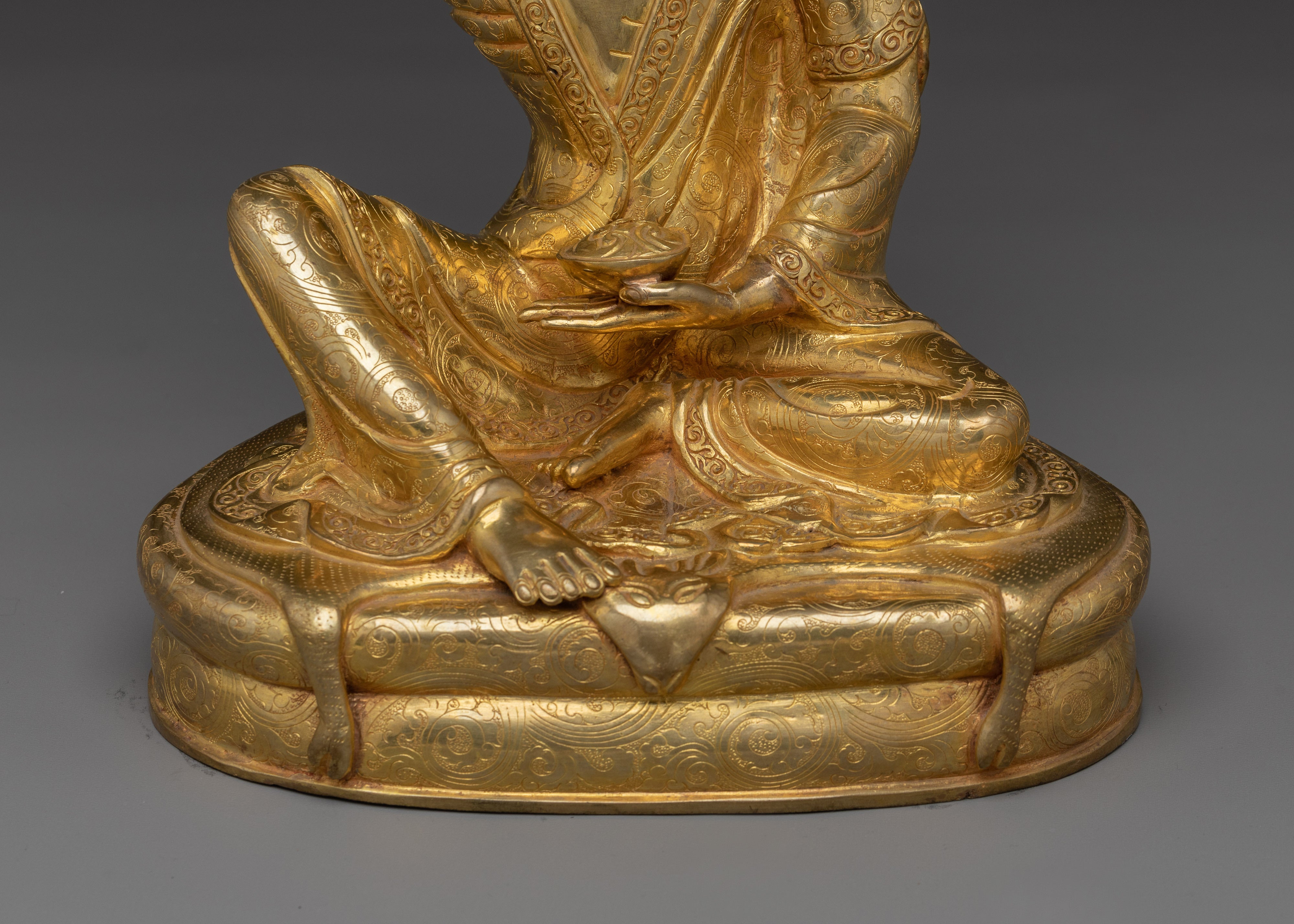 24K Gold Gilded Milarepa Statue | Copper Buddhist Master Figure