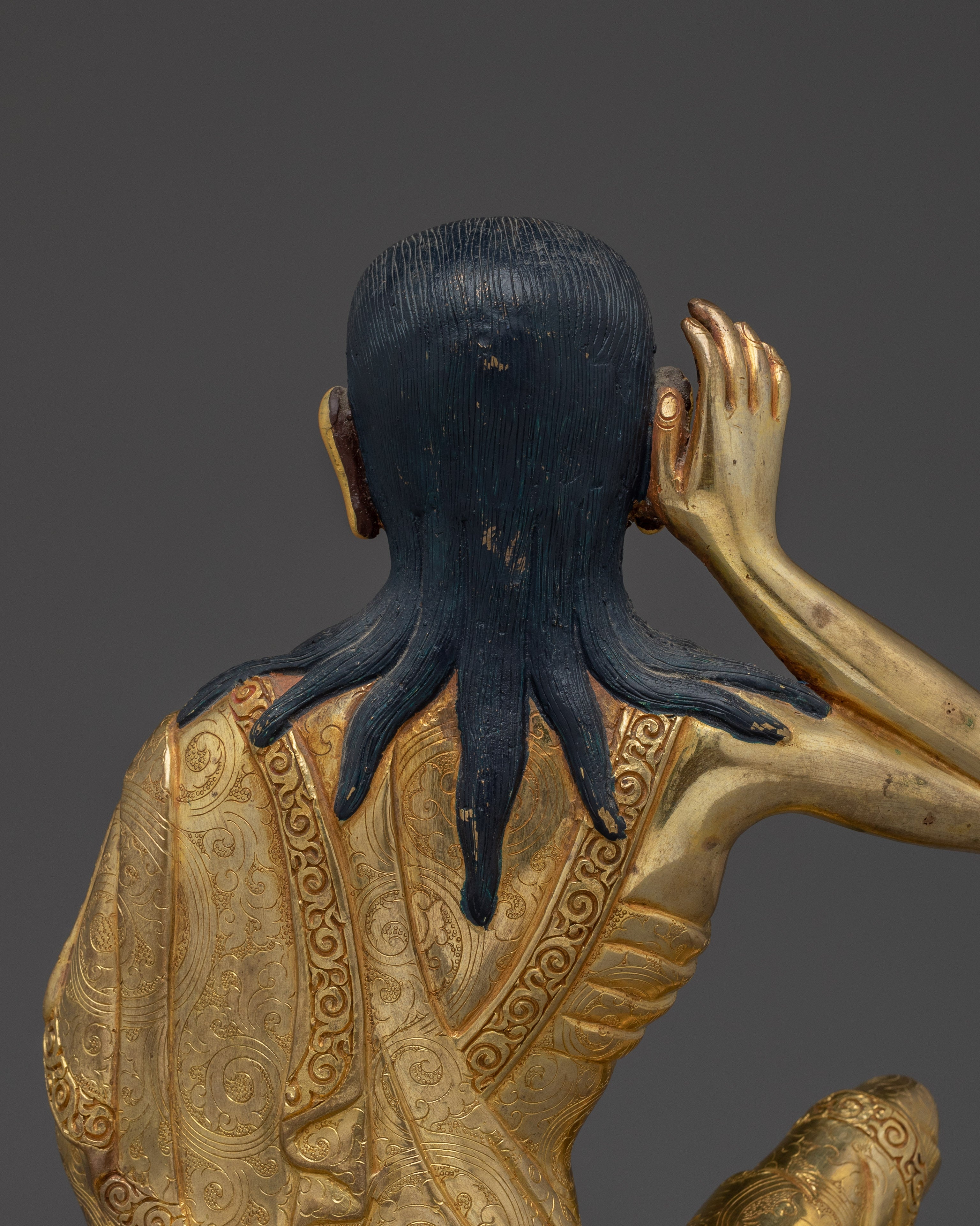 24K Gold Gilded Milarepa Statue | Copper Buddhist Master Figure