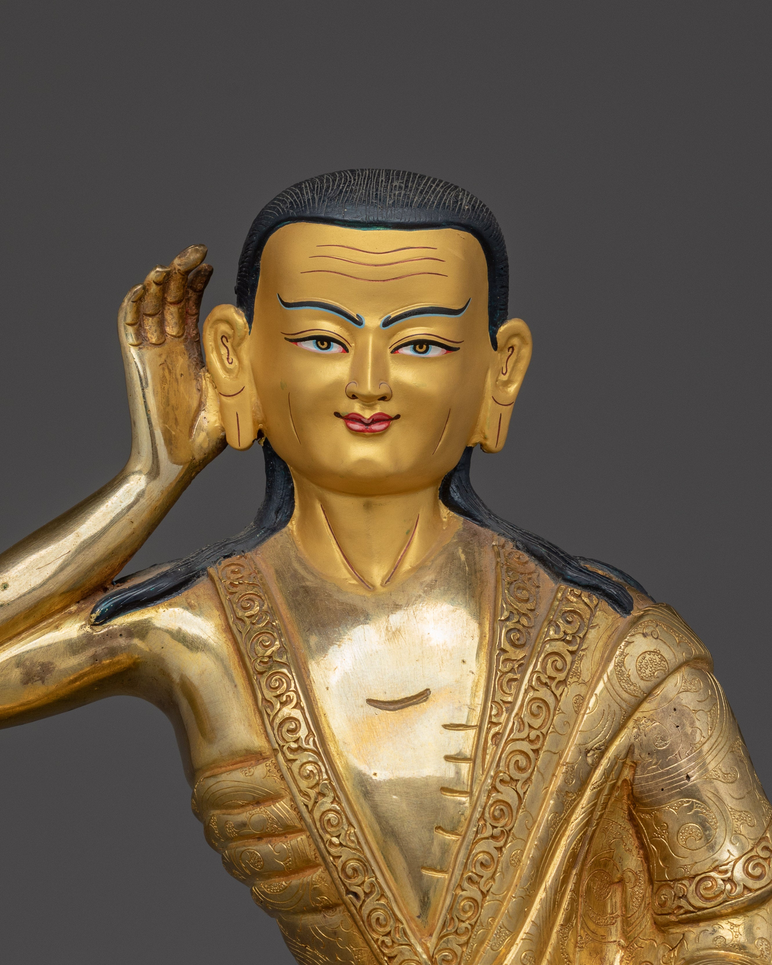24K Gold Gilded Milarepa Statue | Copper Buddhist Master Figure