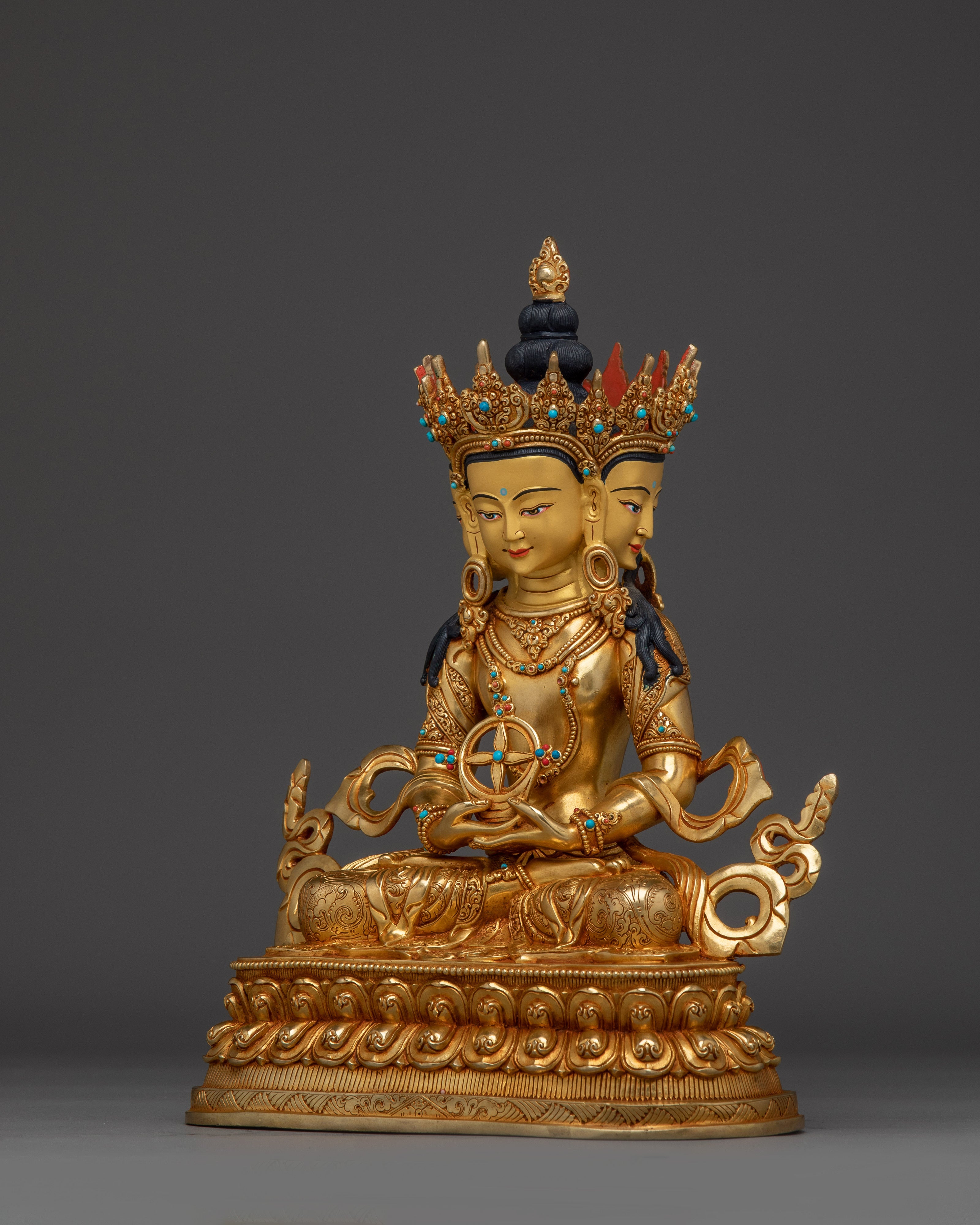 Gold Gilded Vairocana Buddha Statue | Traditional Artwork