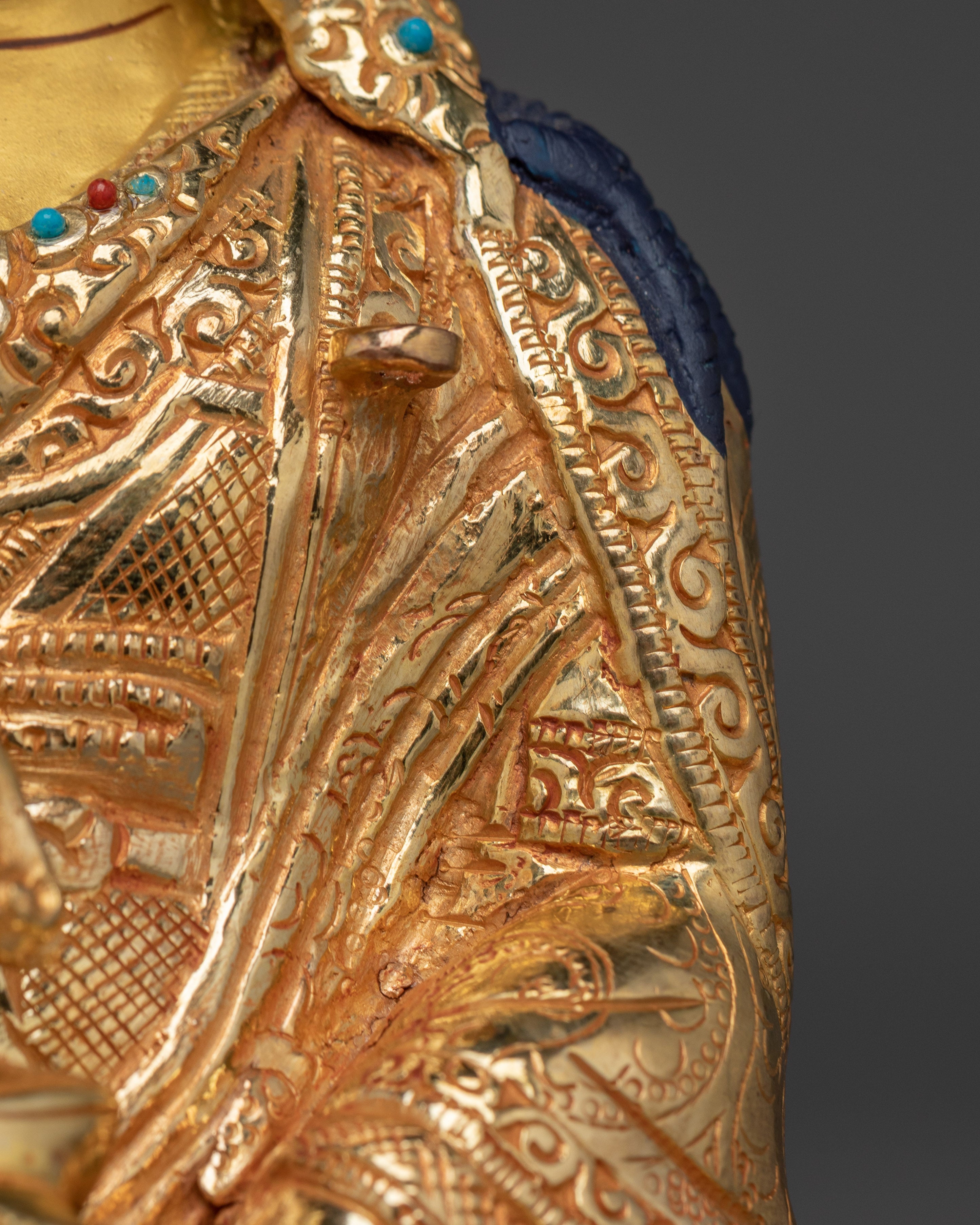 Handcrafted Gold Gilded Guru Rinpoche Statue | Copper Padmasambhava Sculpture