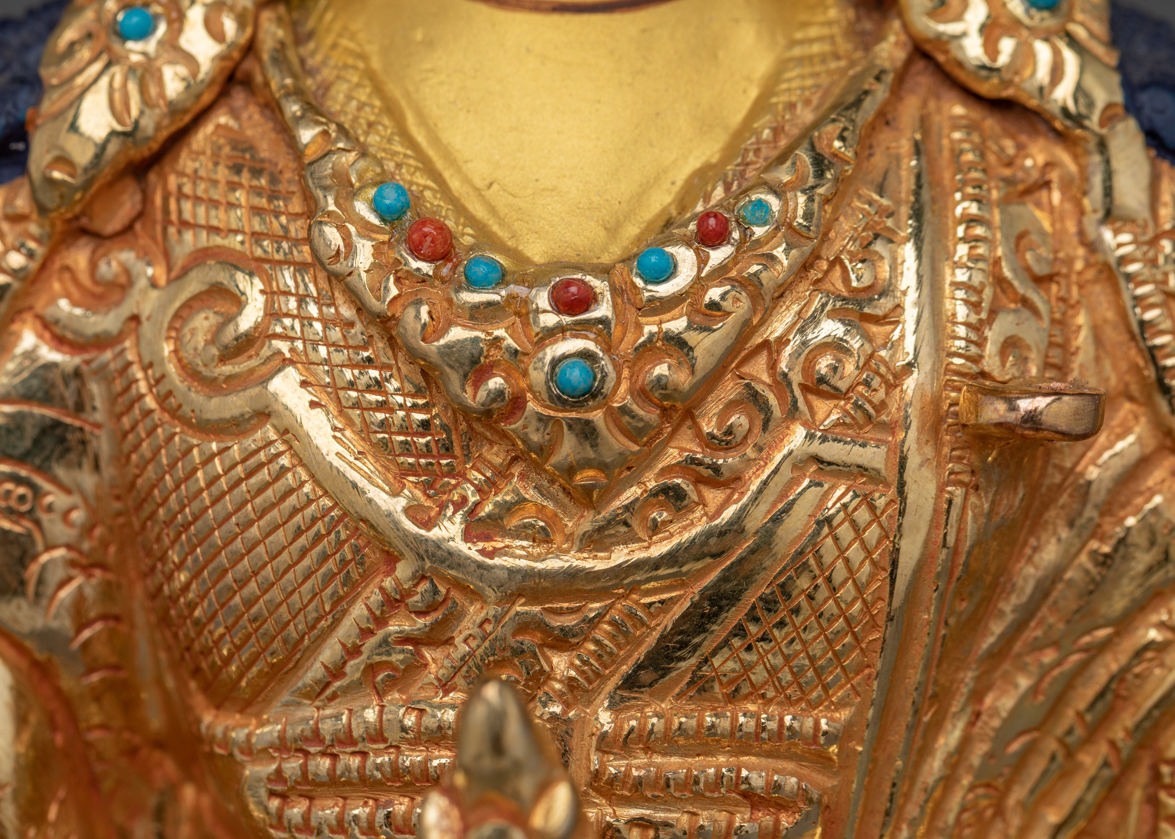 Handcrafted Gold Gilded Guru Rinpoche Statue | Copper Padmasambhava Sculpture