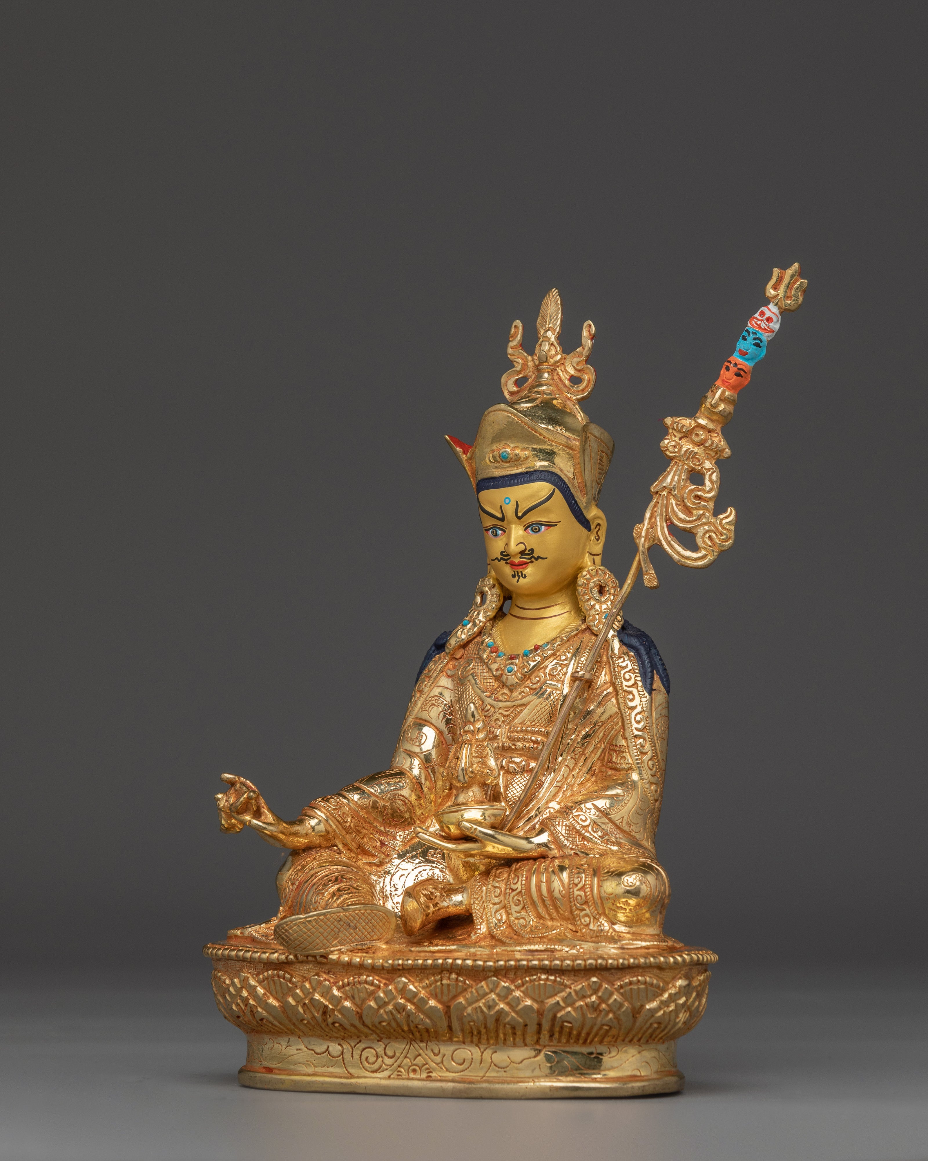 Handcrafted Gold Gilded Guru Rinpoche Statue | Copper Padmasambhava Sculpture