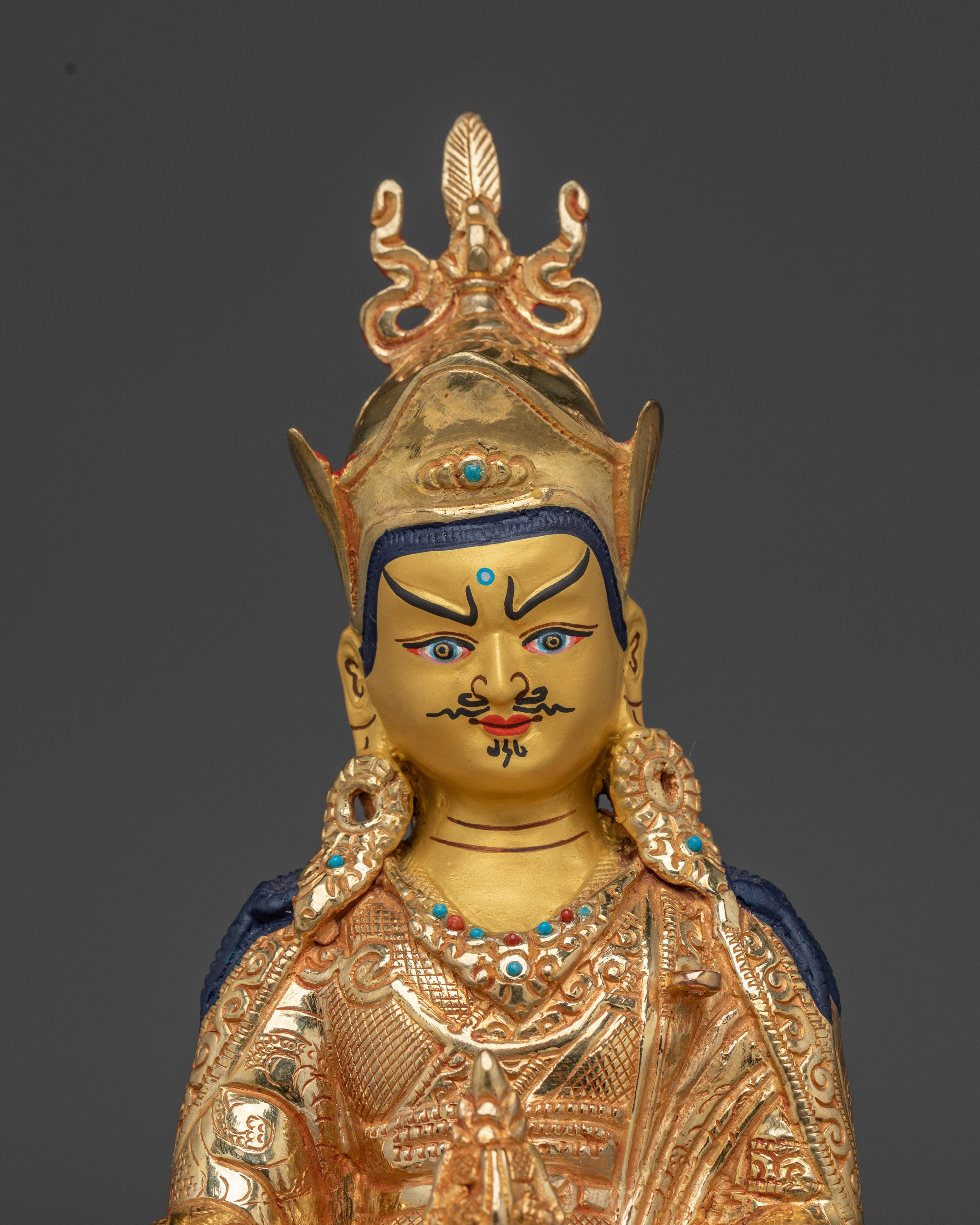 Handcrafted Gold Gilded Guru Rinpoche Statue | Copper Padmasambhava Sculpture