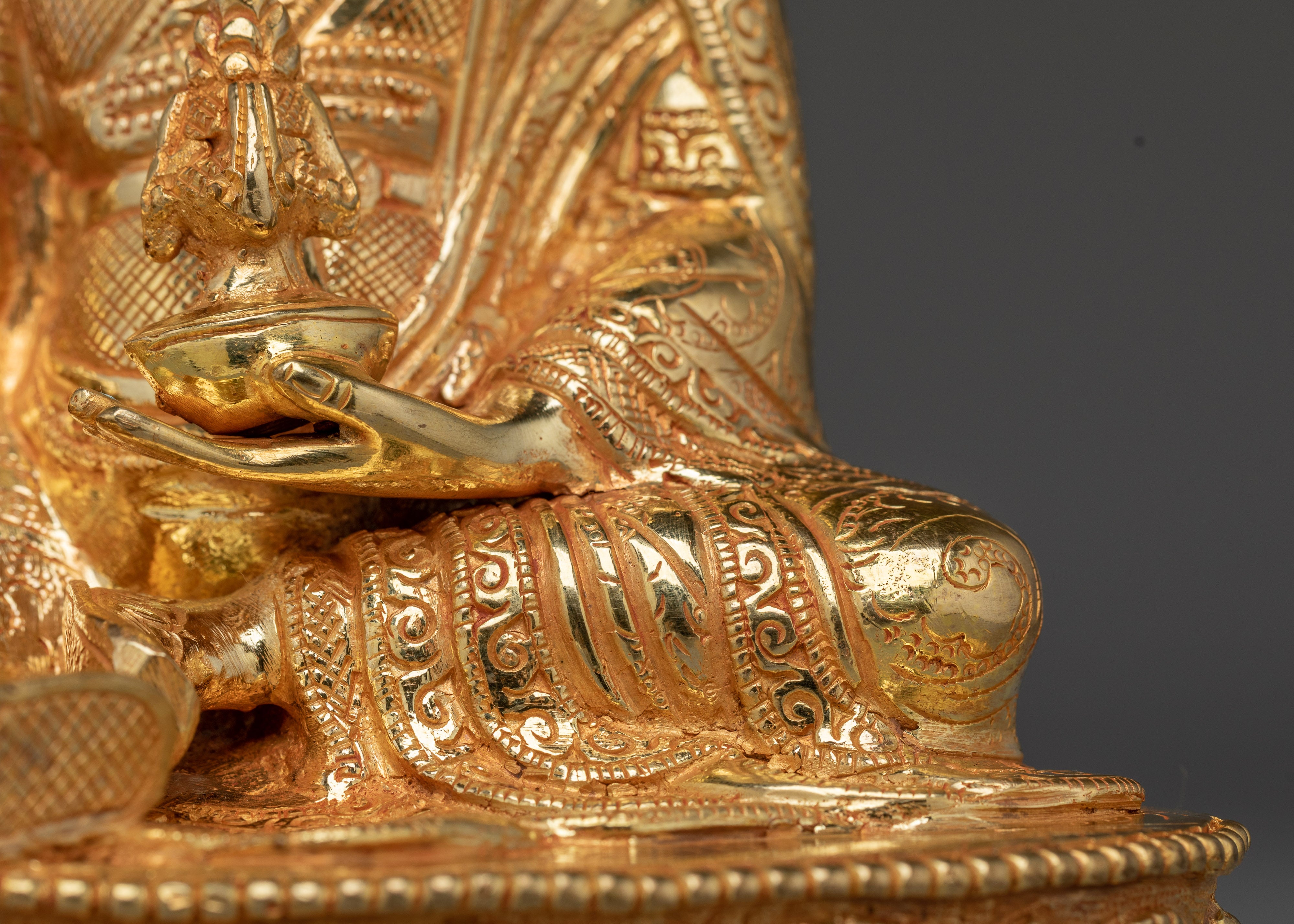 Handcrafted Gold Gilded Guru Rinpoche Statue | Copper Padmasambhava Sculpture