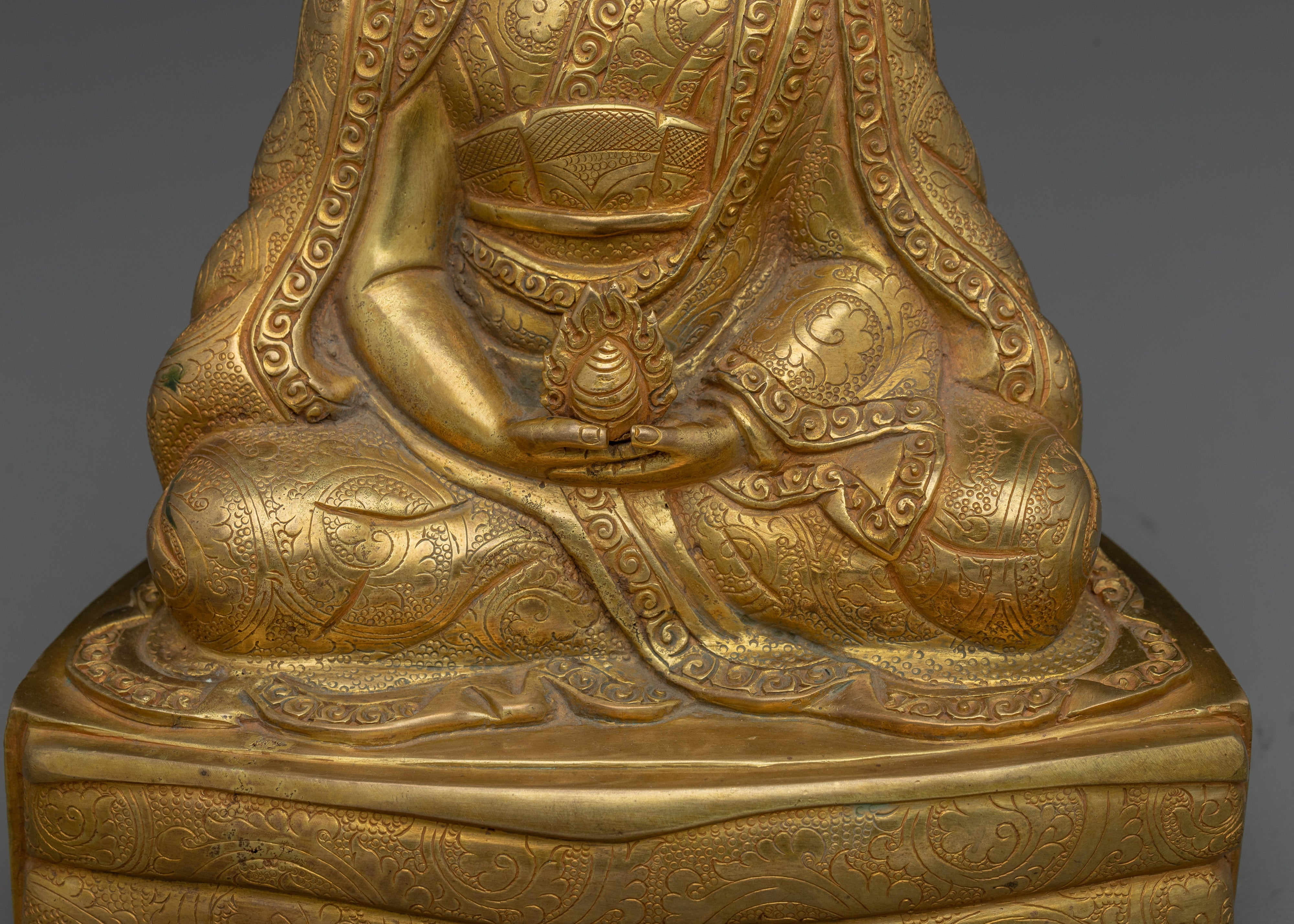 24K Gold Gilded Gampopa Statue | Tibetan Copper Work of Art for Spiritual Practice