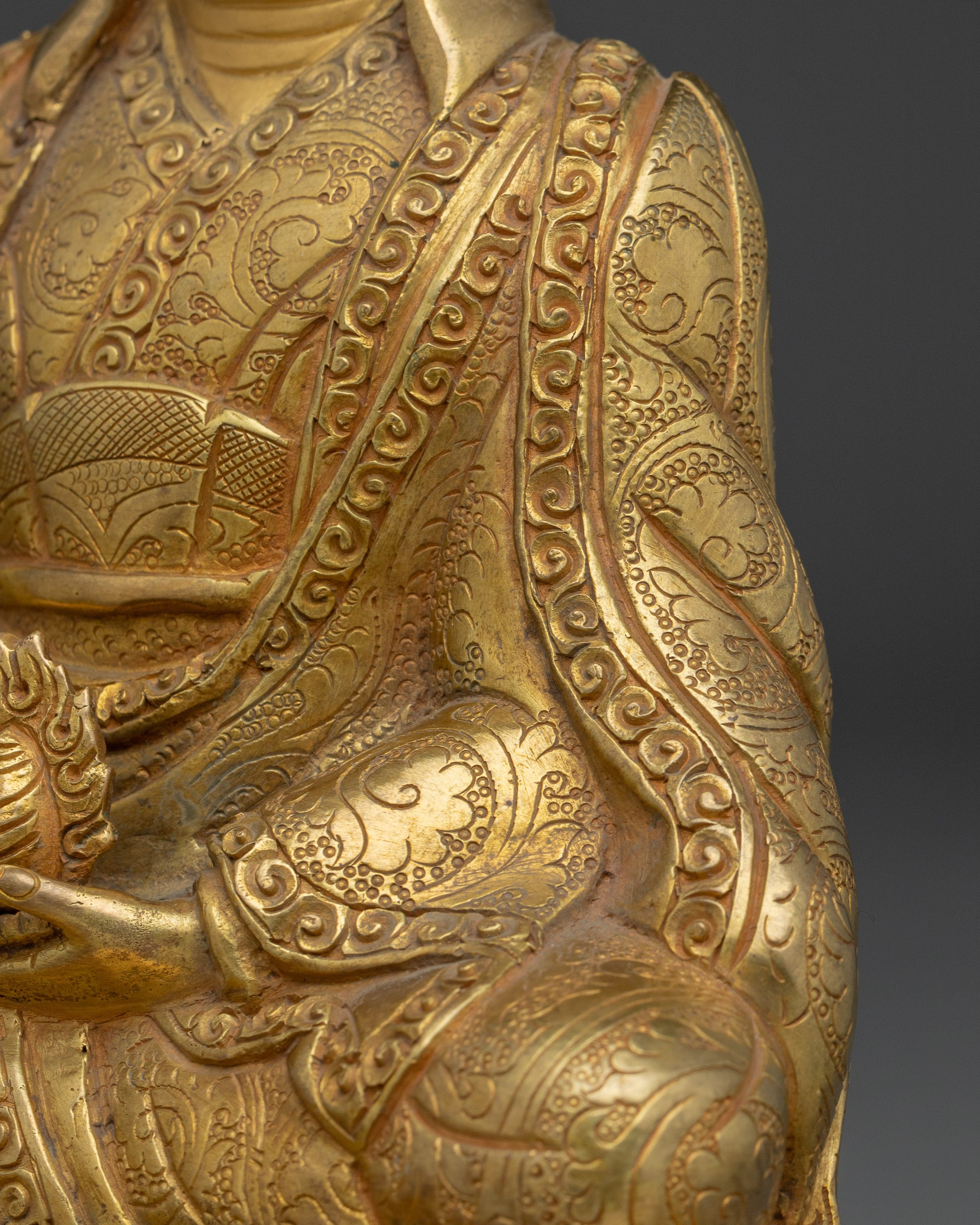 24K Gold Gilded Gampopa Statue | Tibetan Copper Work of Art for Spiritual Practice