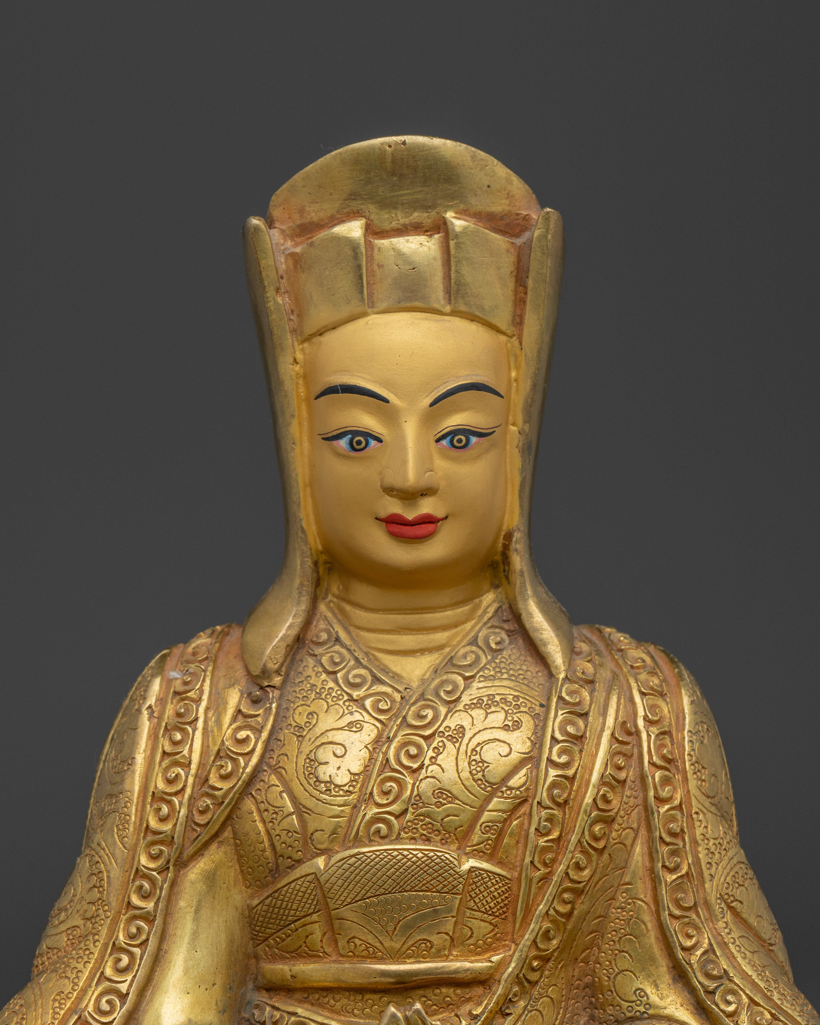 24K Gold Gilded Gampopa Statue | Tibetan Copper Work of Art for Spiritual Practice