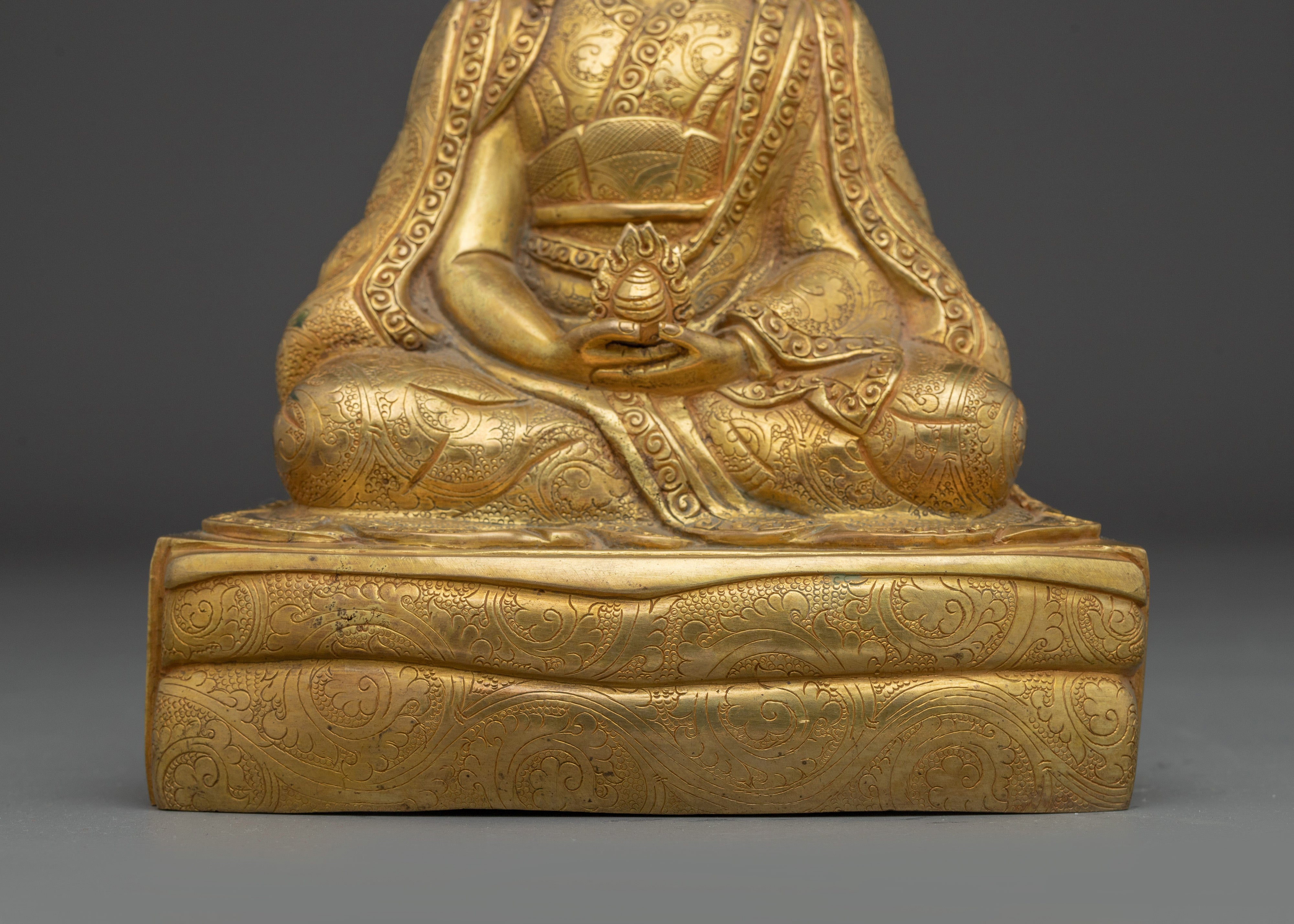 24K Gold Gilded Gampopa Statue | Tibetan Copper Work of Art for Spiritual Practice