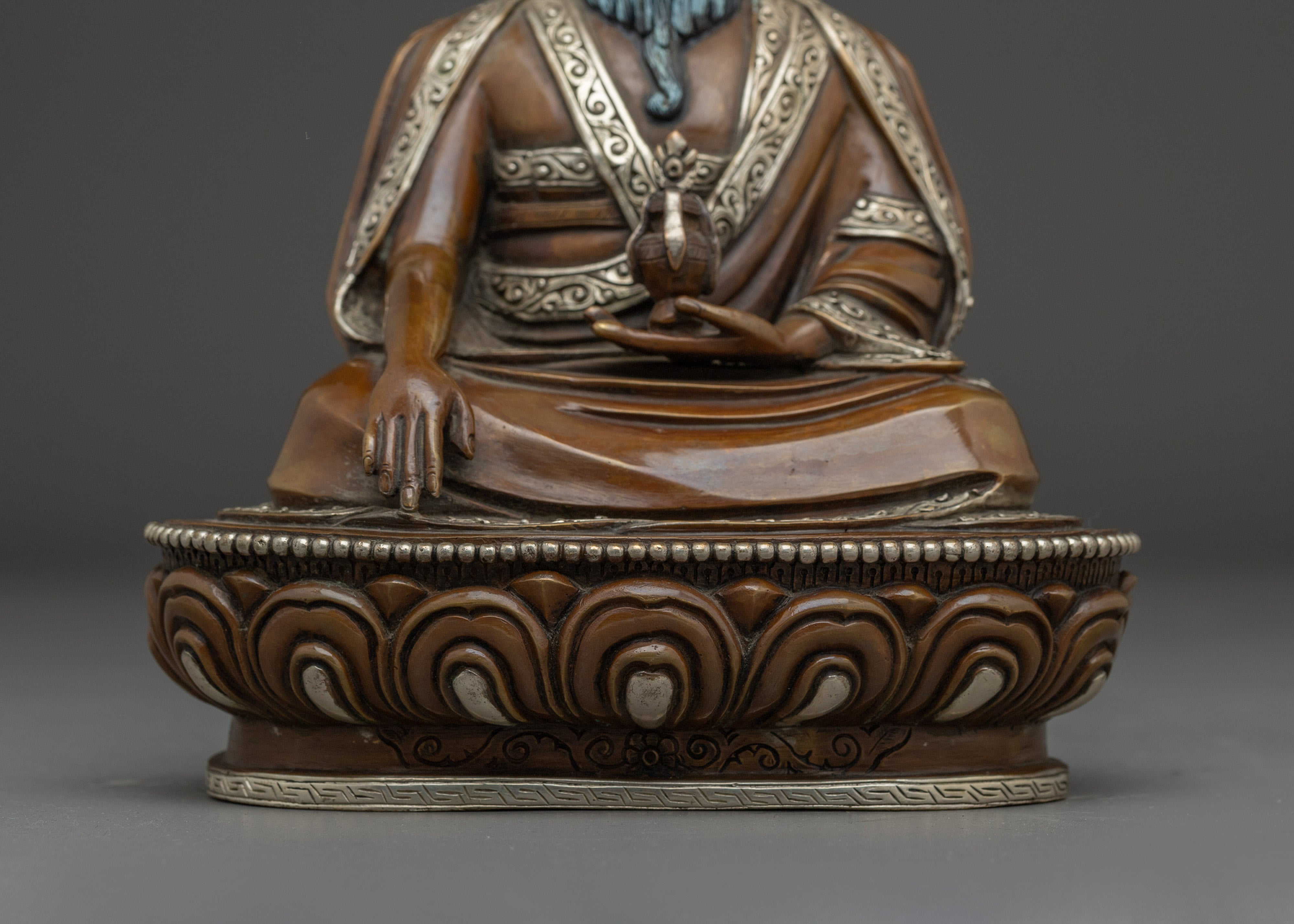 Oxidized Copper Guru Shapdum Statue | Tibetan Buddhist Master Figure for Sacred Space