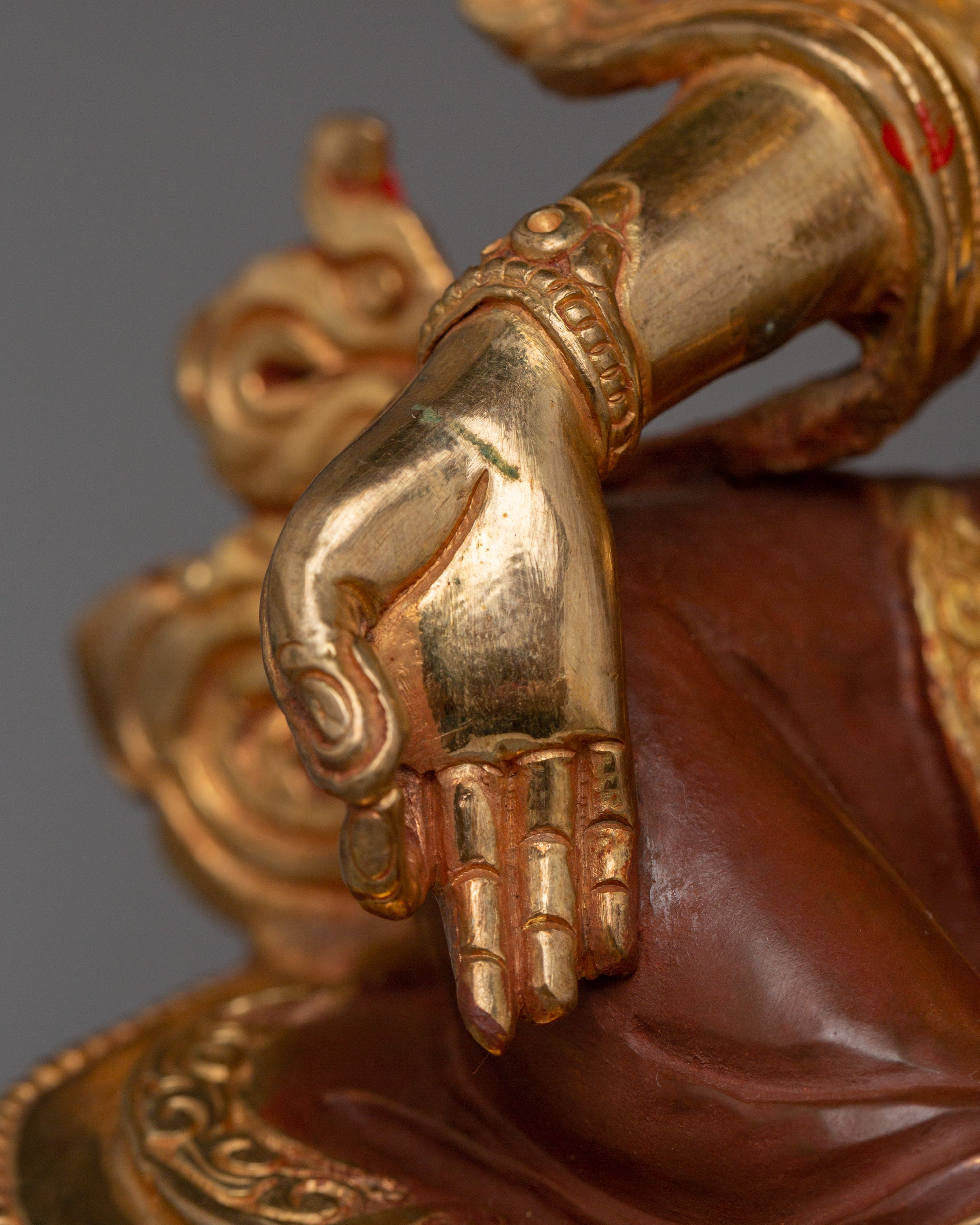 Golden Handmade Buddhist Green Tara Art | Compassionate Goddess