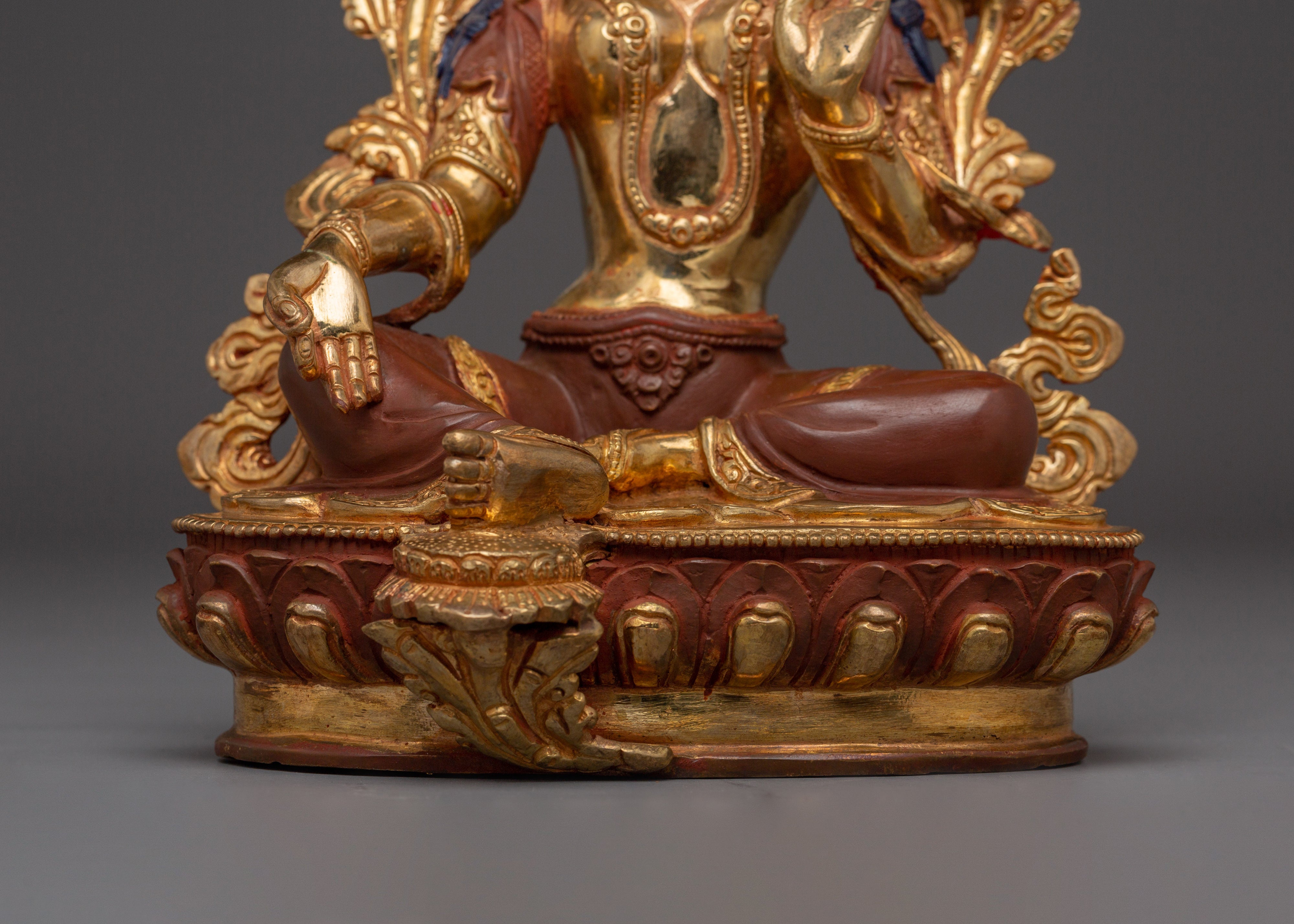 Golden Handmade Buddhist Green Tara Art | Compassionate Goddess