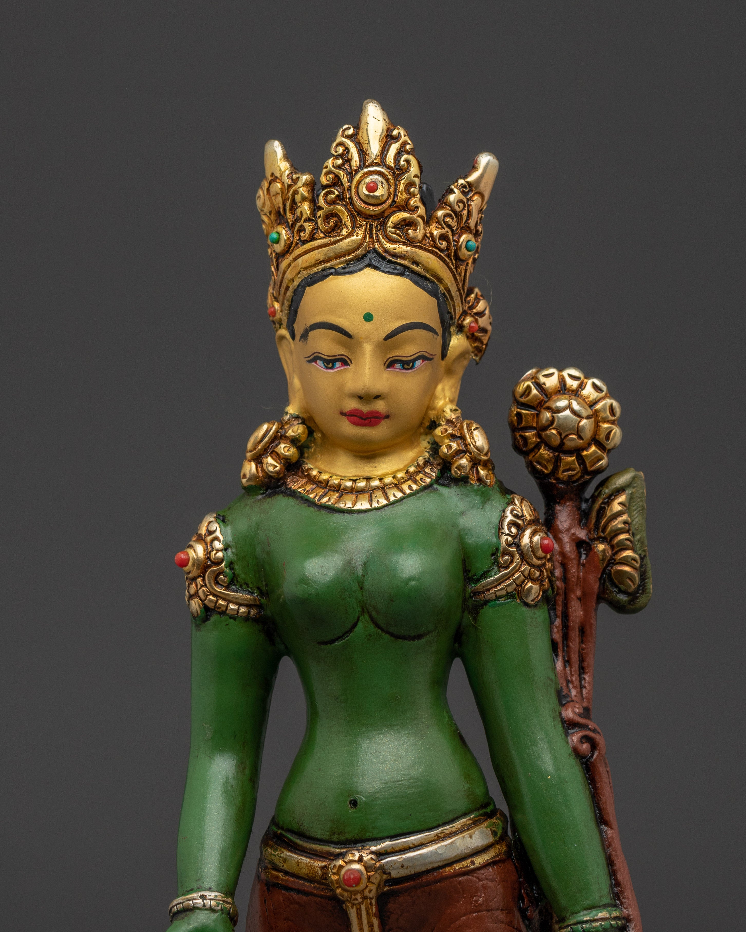 Colorful Radiant Shyama Tara Standing Statue | Green Tara - Mother of All Buddhas