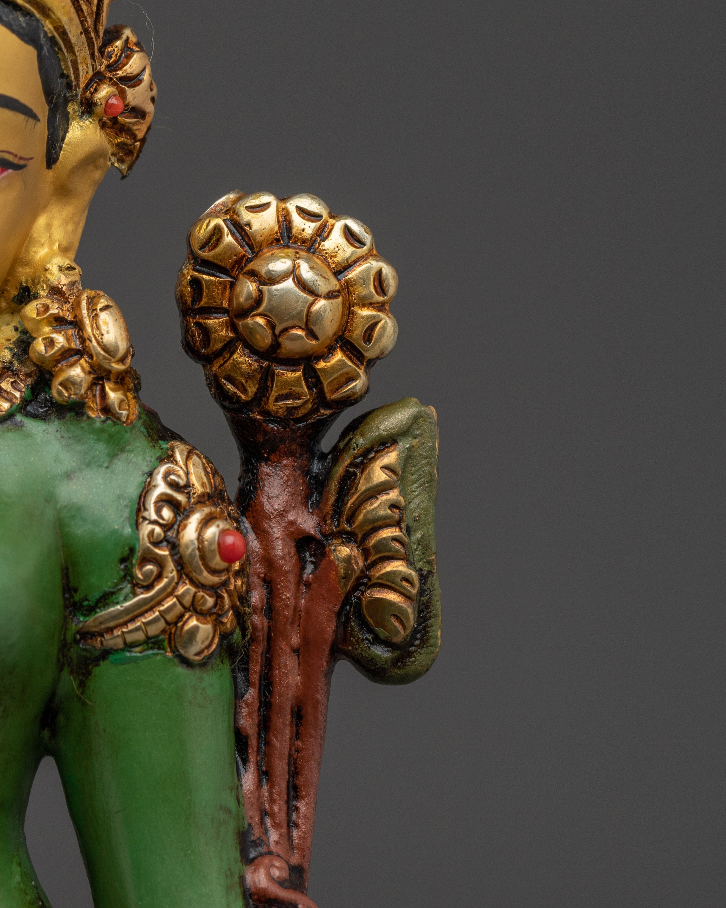 Colorful Radiant Shyama Tara Standing Statue | Green Tara - Mother of All Buddhas