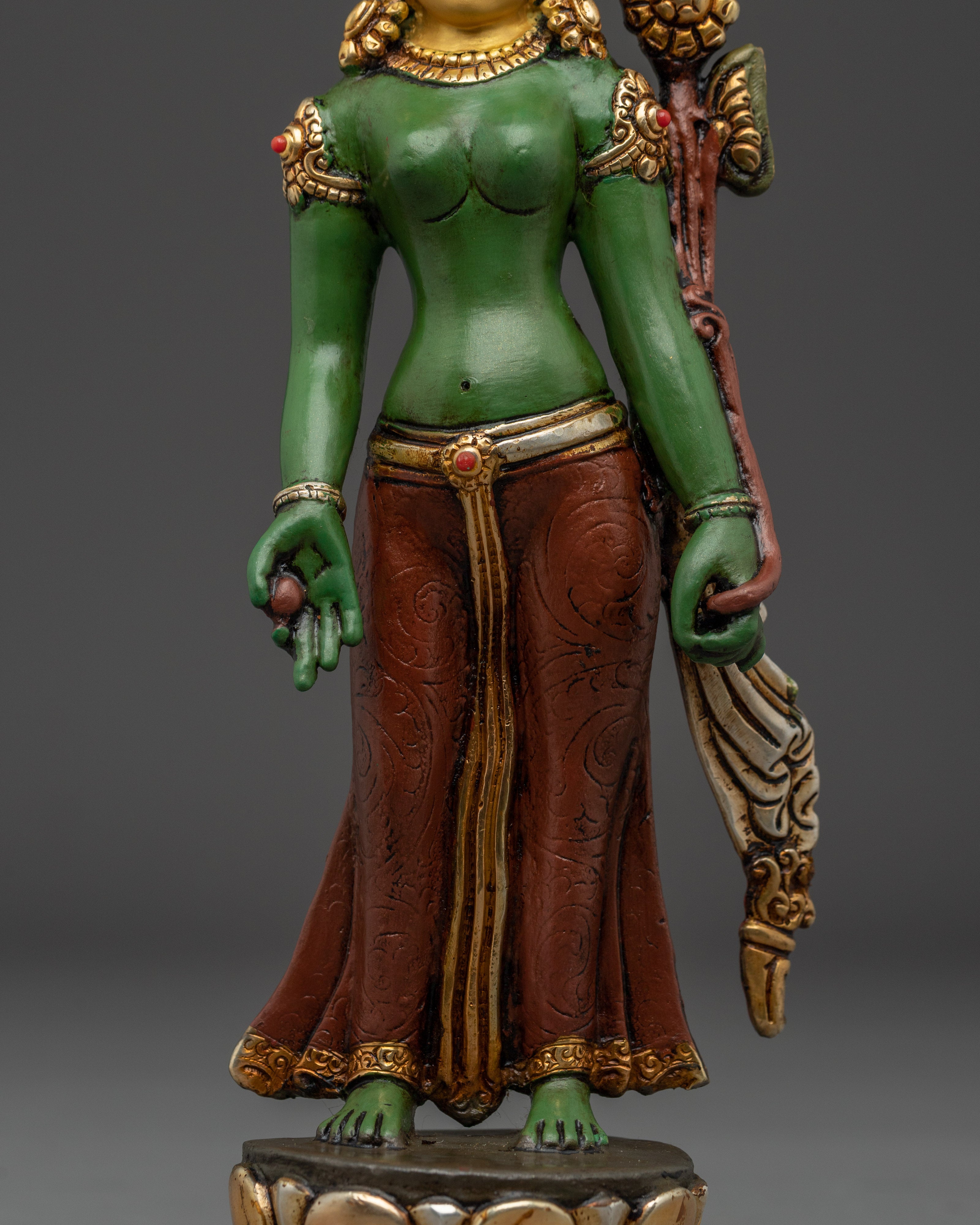 Colorful Radiant Shyama Tara Standing Statue | Green Tara - Mother of All Buddhas