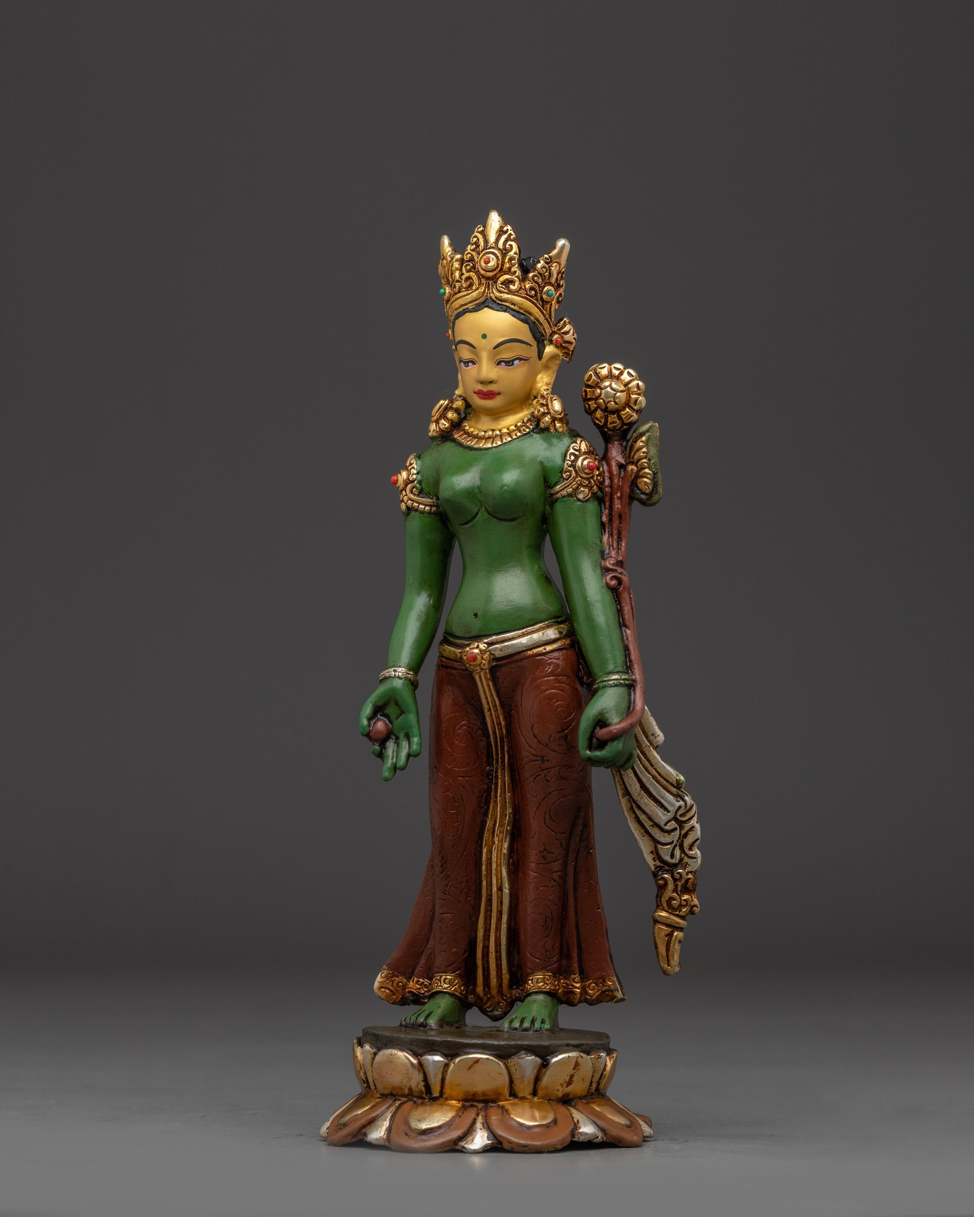Colorful Radiant Shyama Tara Standing Statue | Green Tara - Mother of All Buddhas
