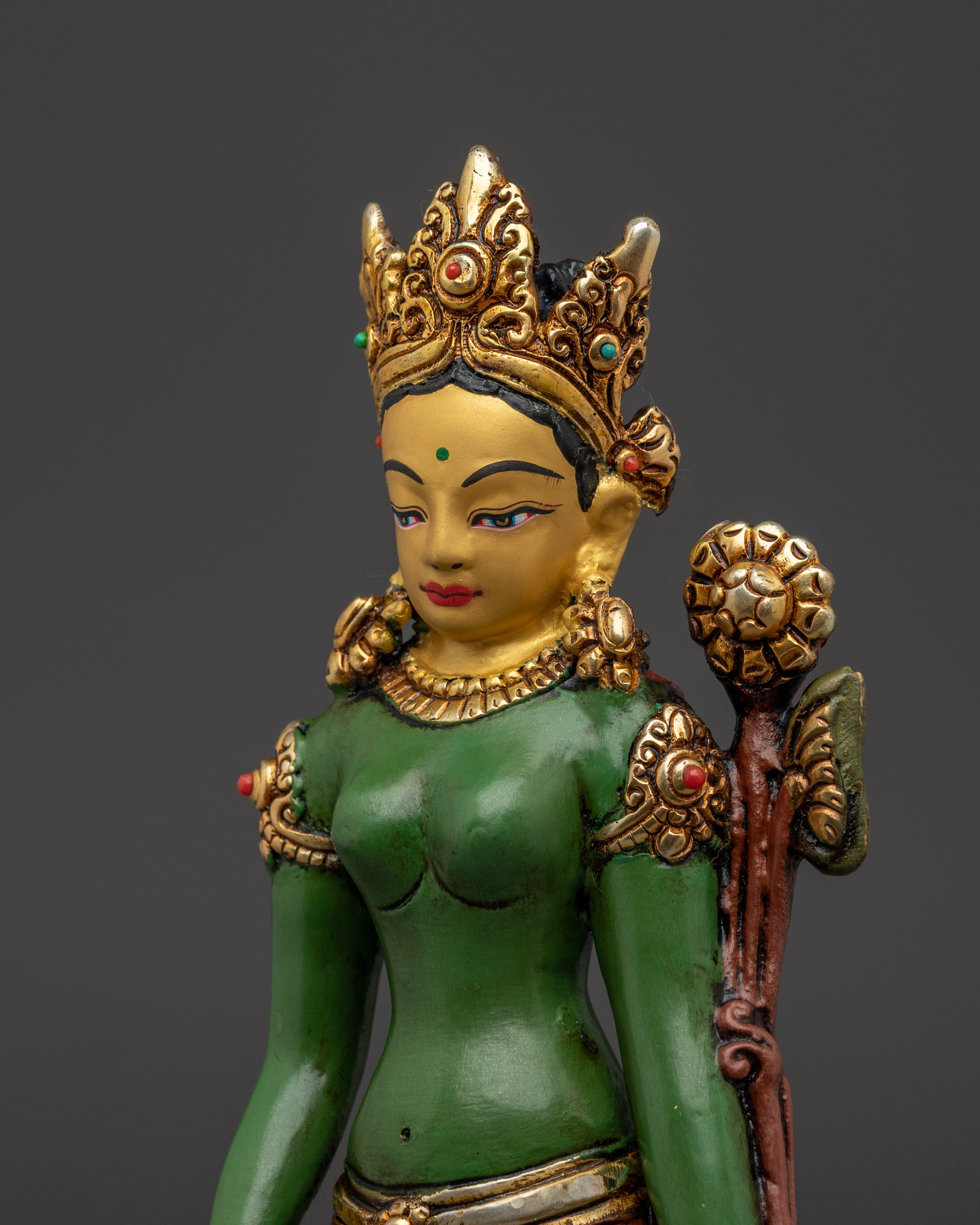 Colorful Radiant Shyama Tara Standing Statue | Green Tara - Mother of All Buddhas