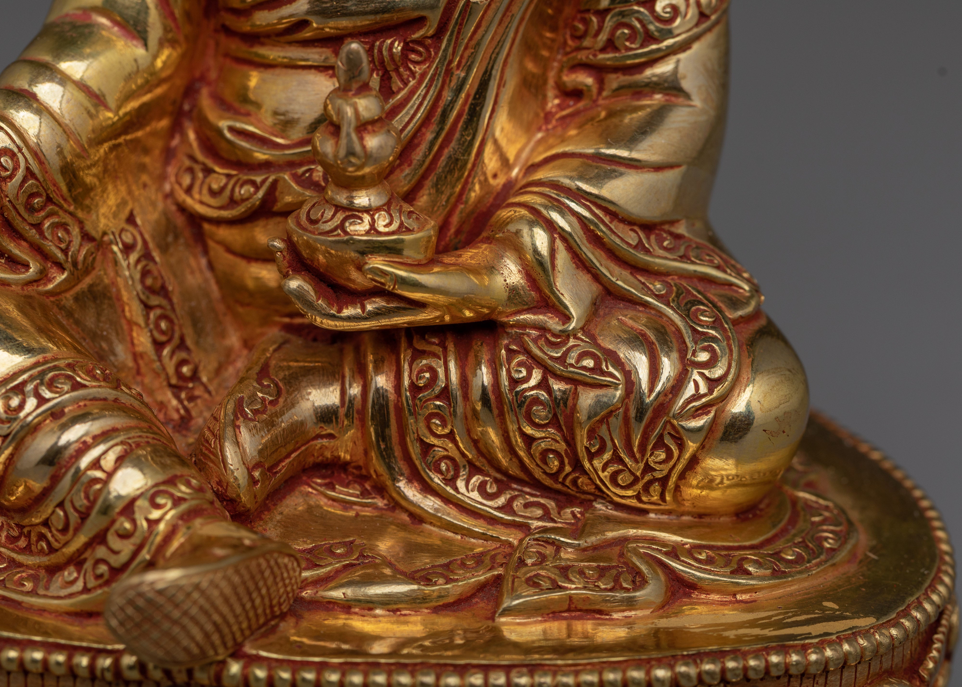 24K Gold-Gilded Guru Rinpoche Figurine | Sacred Copper Sculpture of Padmasambhava