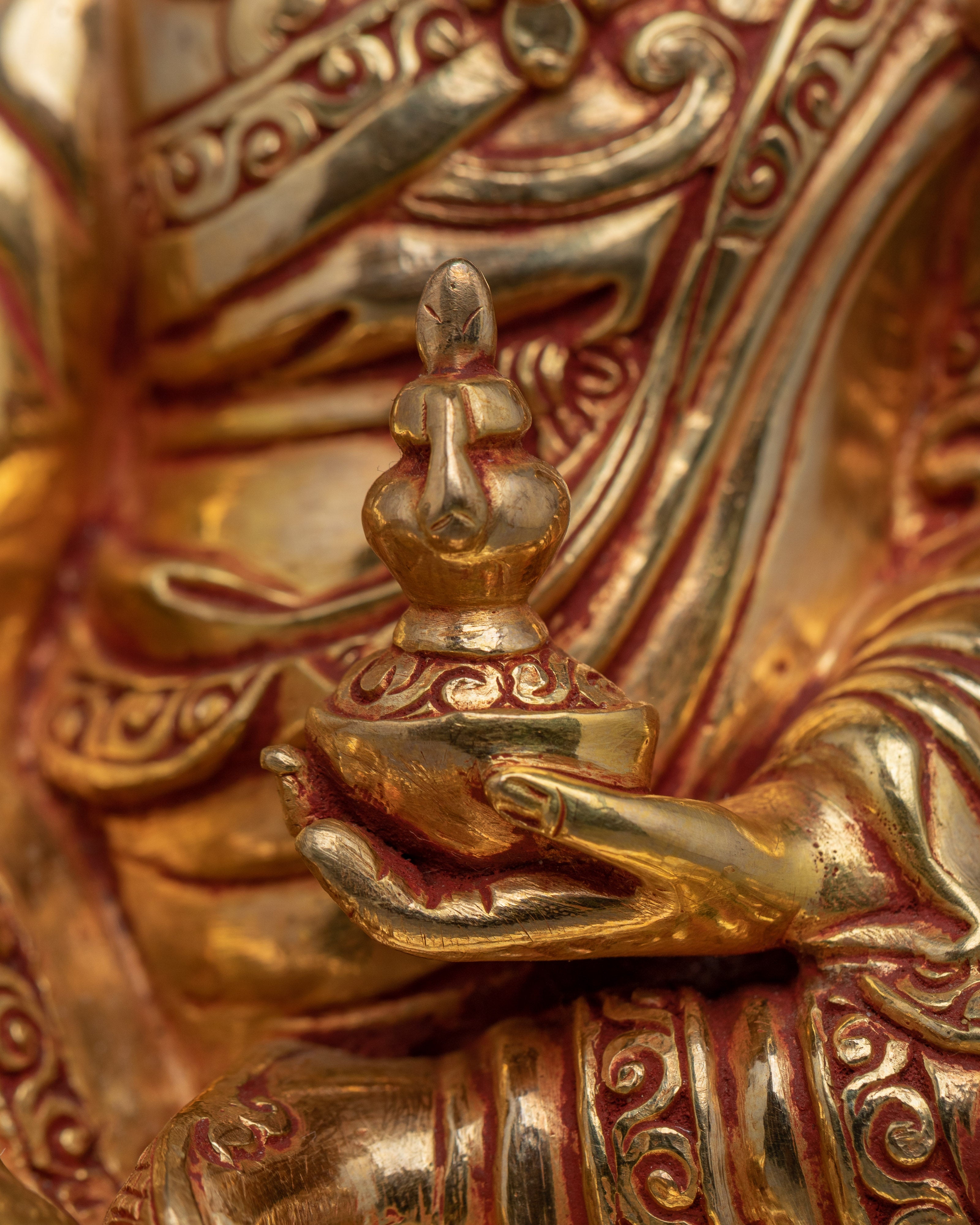 24K Gold-Gilded Guru Rinpoche Figurine | Sacred Copper Sculpture of Padmasambhava